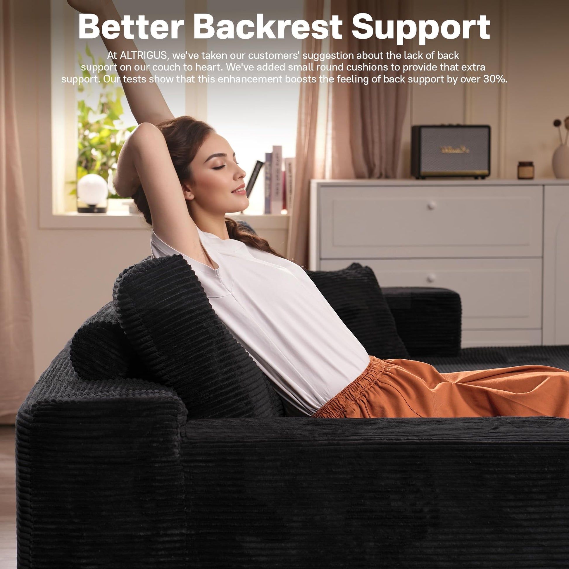 OVIOS 104" L-Shape Modular Couch with Chaise,Corduroy Fabric,No Assembly Required