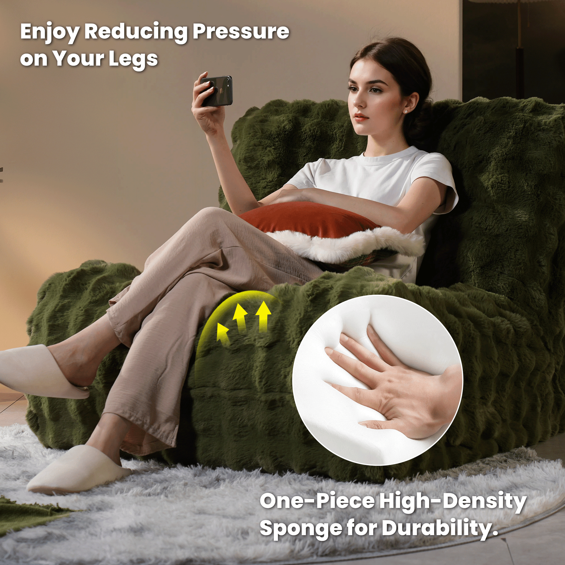 OVIOS Luxurious Fluffy Faux Fur Bean Bag Couch