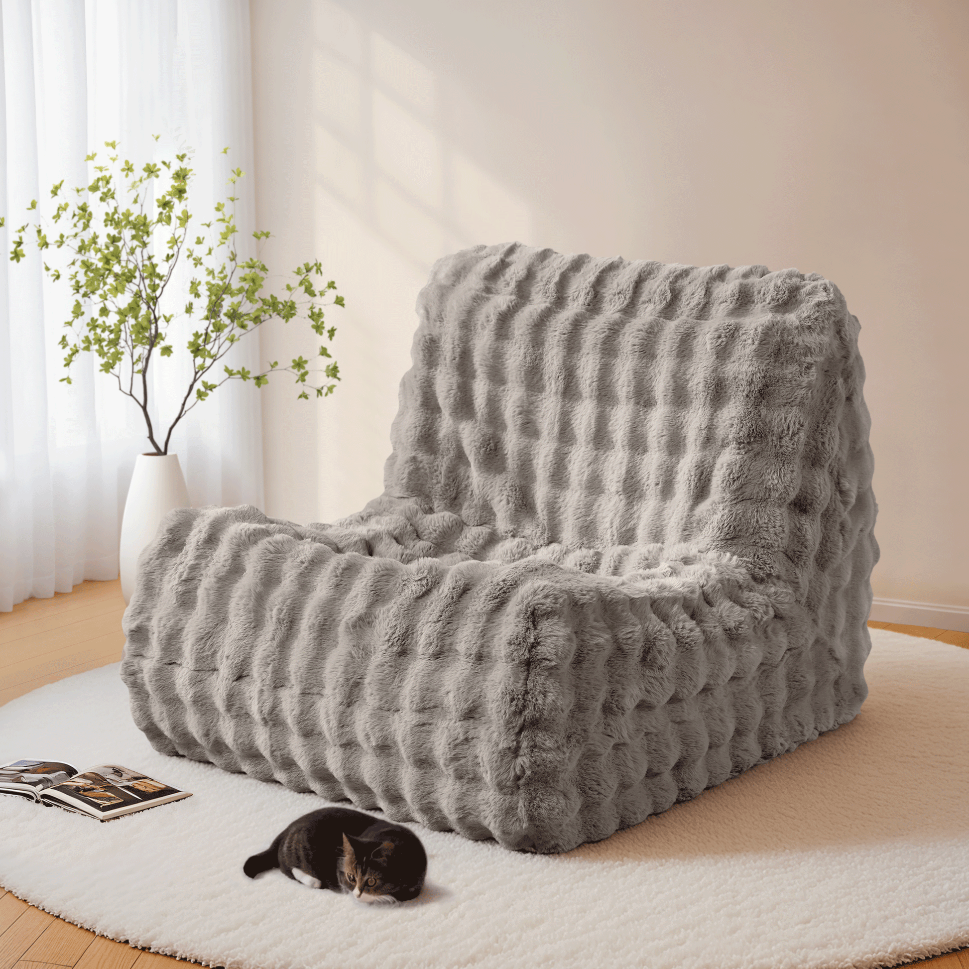 OVIOS Luxurious Fluffy Faux Fur Bean Bag Couch