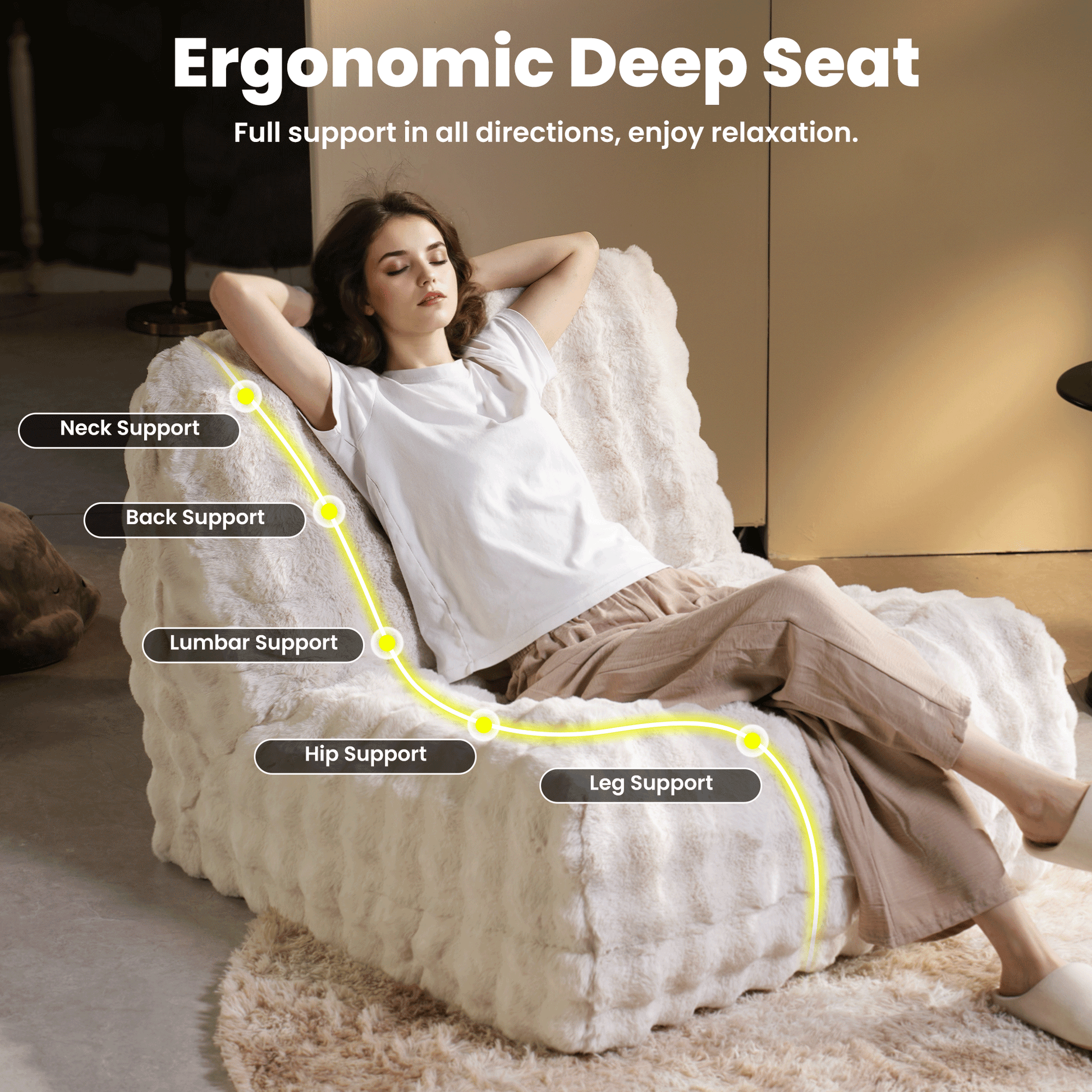 OVIOS Luxurious Fluffy Faux Fur Bean Bag Couch