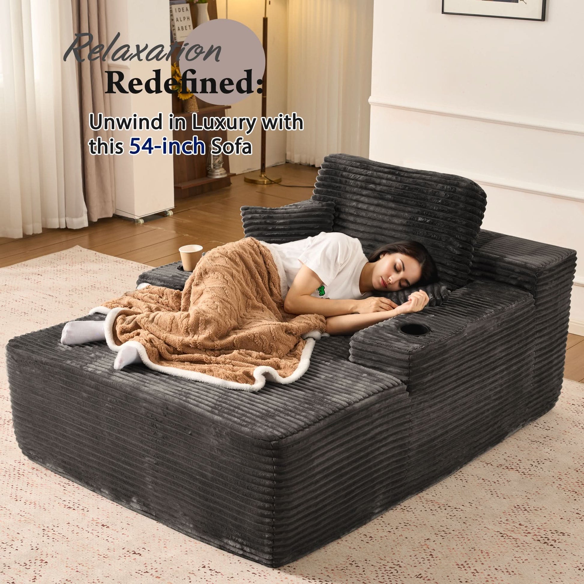 OVIOS 67'' Chaise Lounge Chair with Cup Holders