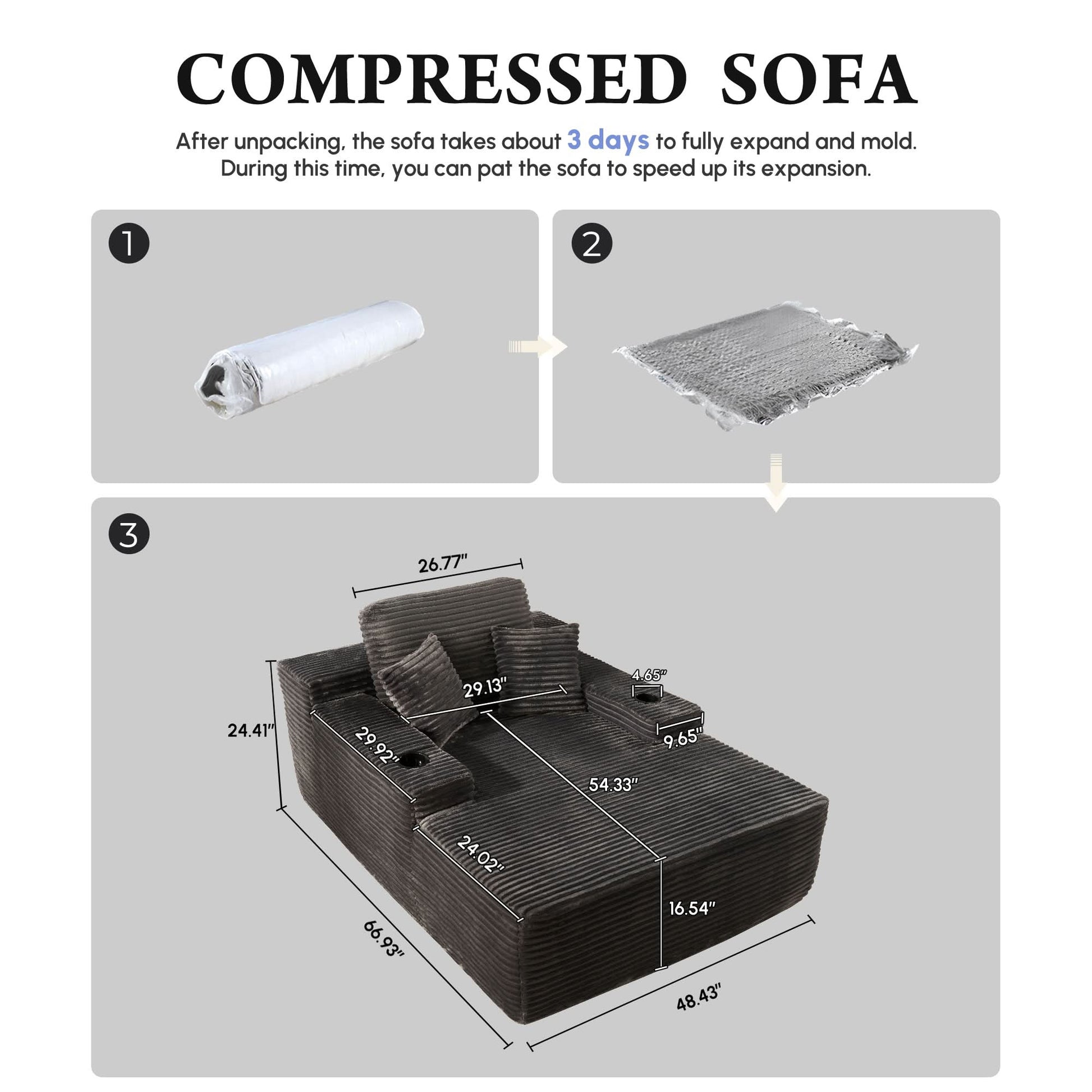 OVIOS 67'' Chaise Lounge Chair with Cup Holders