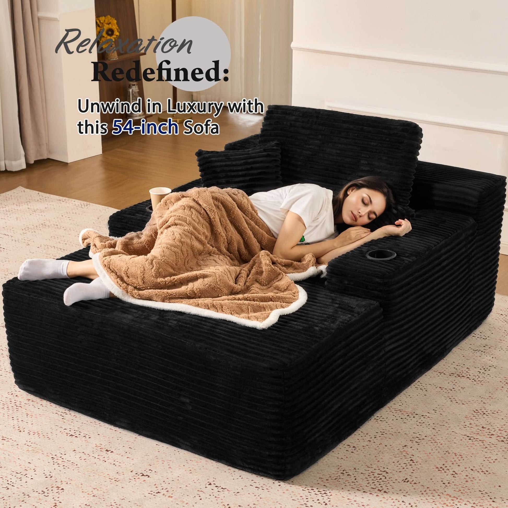 OVIOS 67'' Chaise Lounge Chair with Cup Holders