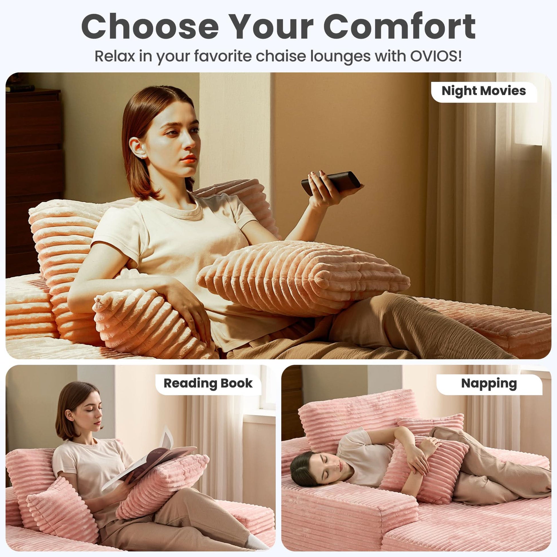 OVIOS Boneless Chaise Lounge,Luxurious Faux Fur, No Assembly Required