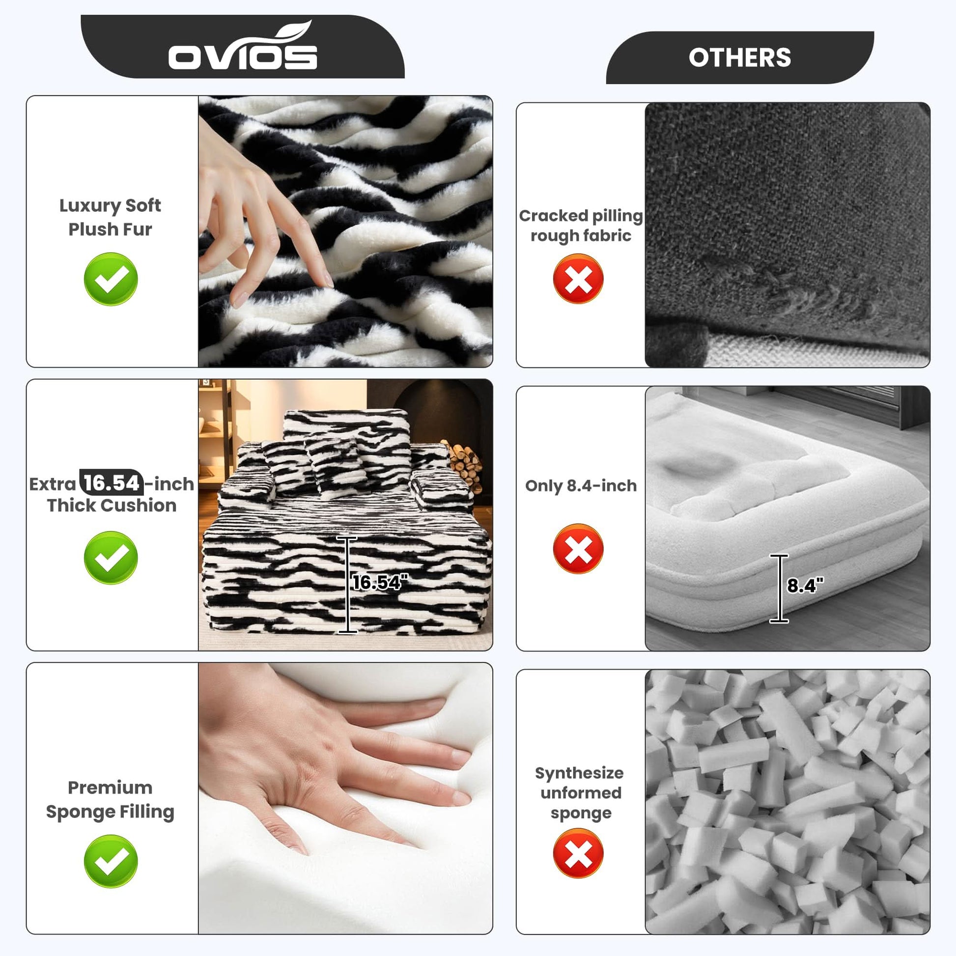 OVIOS Boneless Chaise Lounge,Luxurious Faux Fur, No Assembly Required