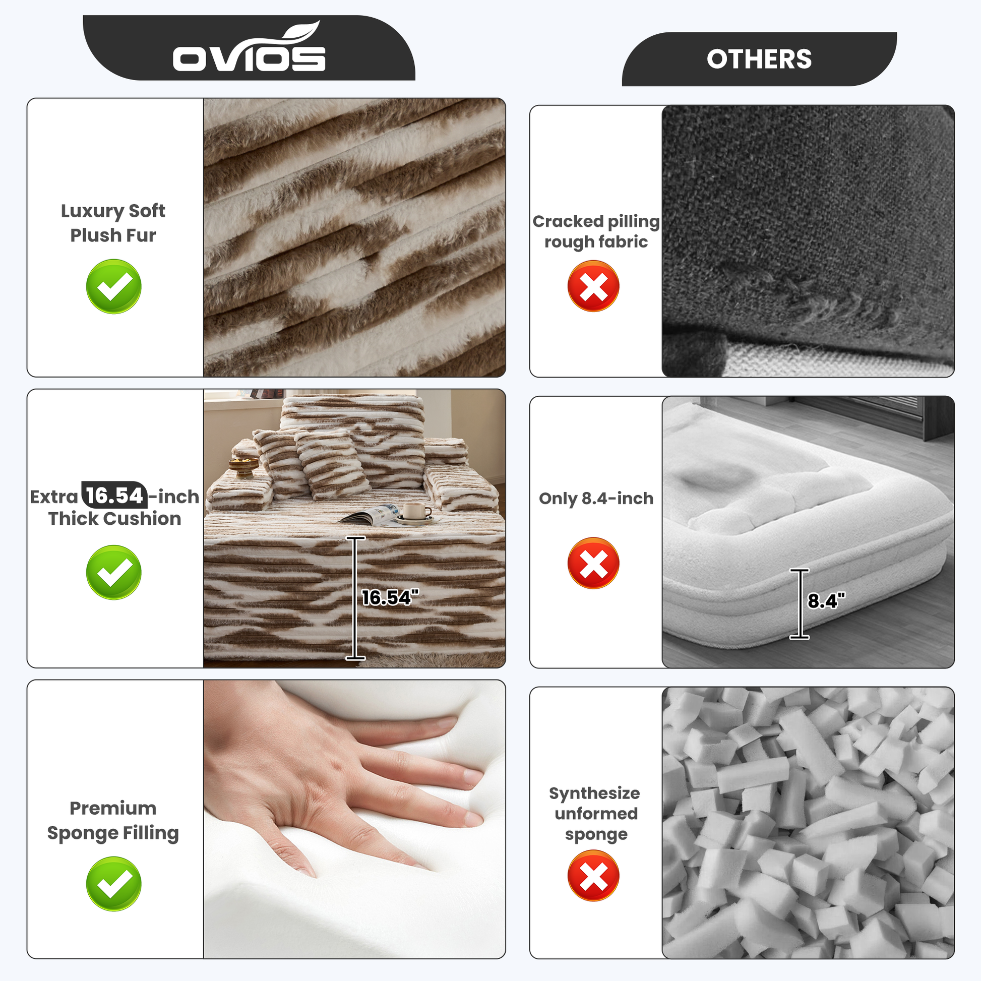 OVIOS Boneless Chaise Lounge,Luxurious Faux Fur, No Assembly Required