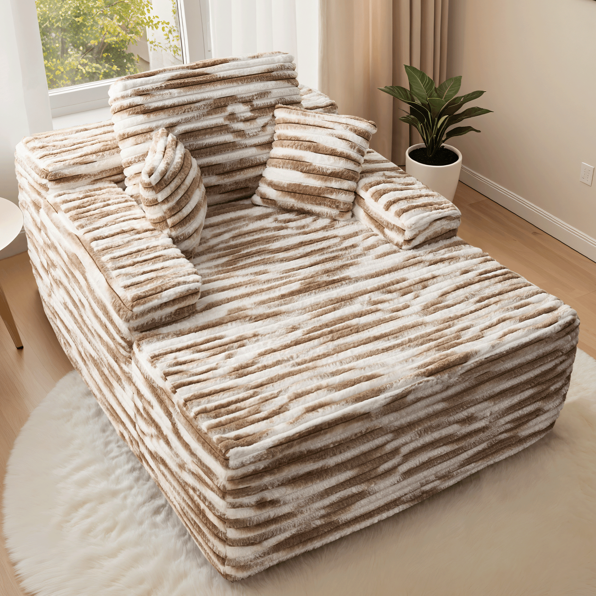 OVIOS Boneless Chaise Lounge,Luxurious Faux Fur, No Assembly Required