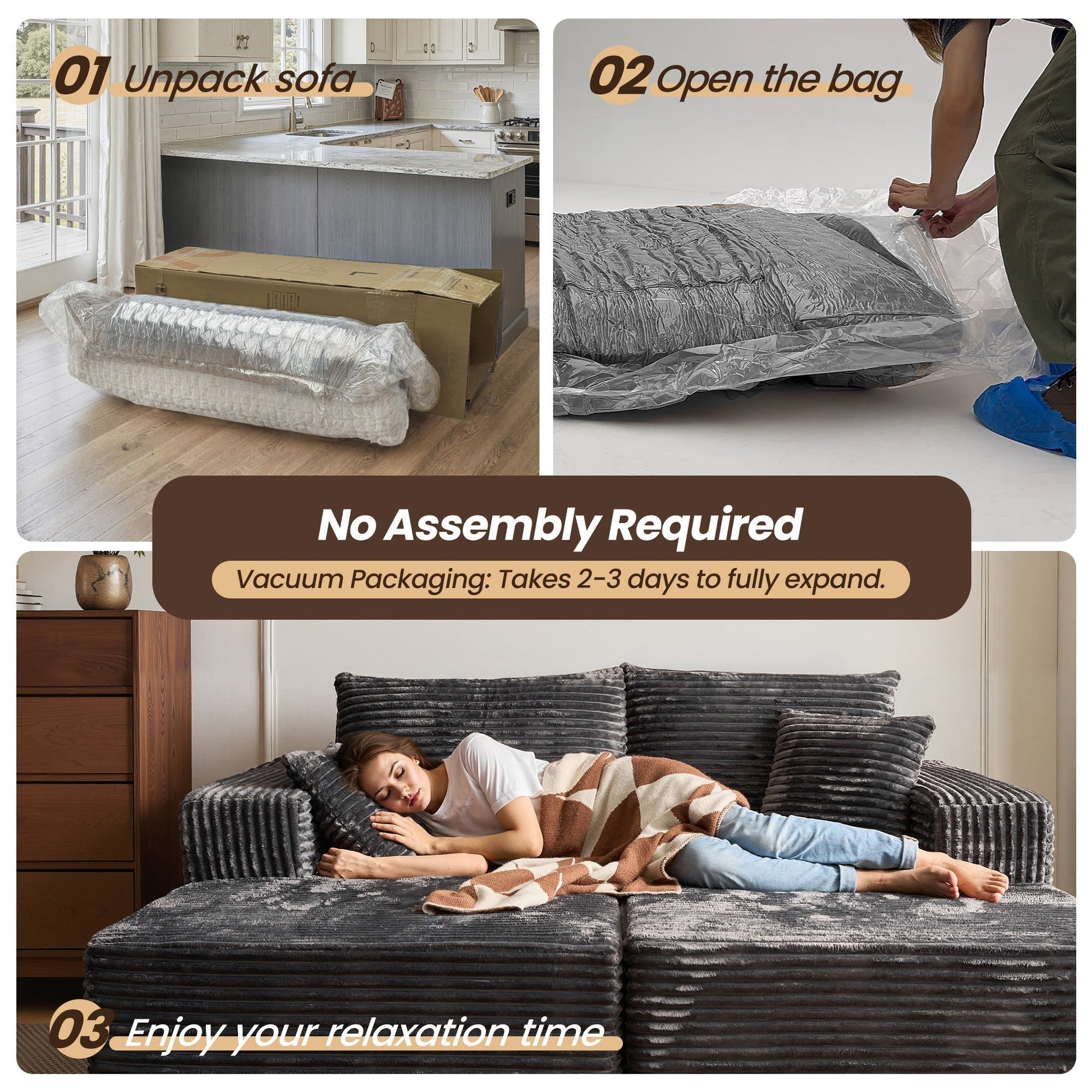 OVIOS 81" Boneless Sofa, Sleeper Couch, No Assembly Required