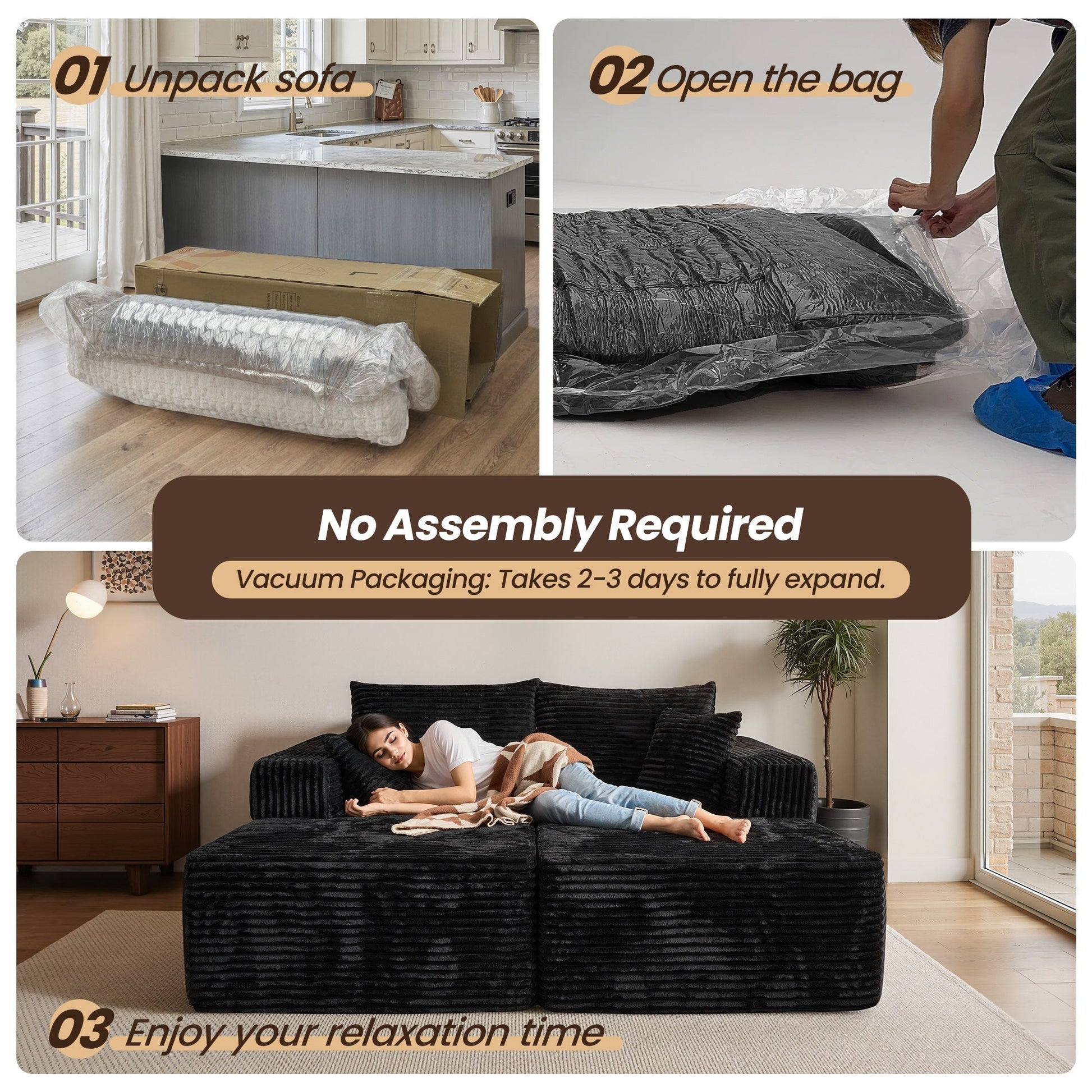 OVIOS 81" Boneless Sofa, Sleeper Couch, No Assembly Required