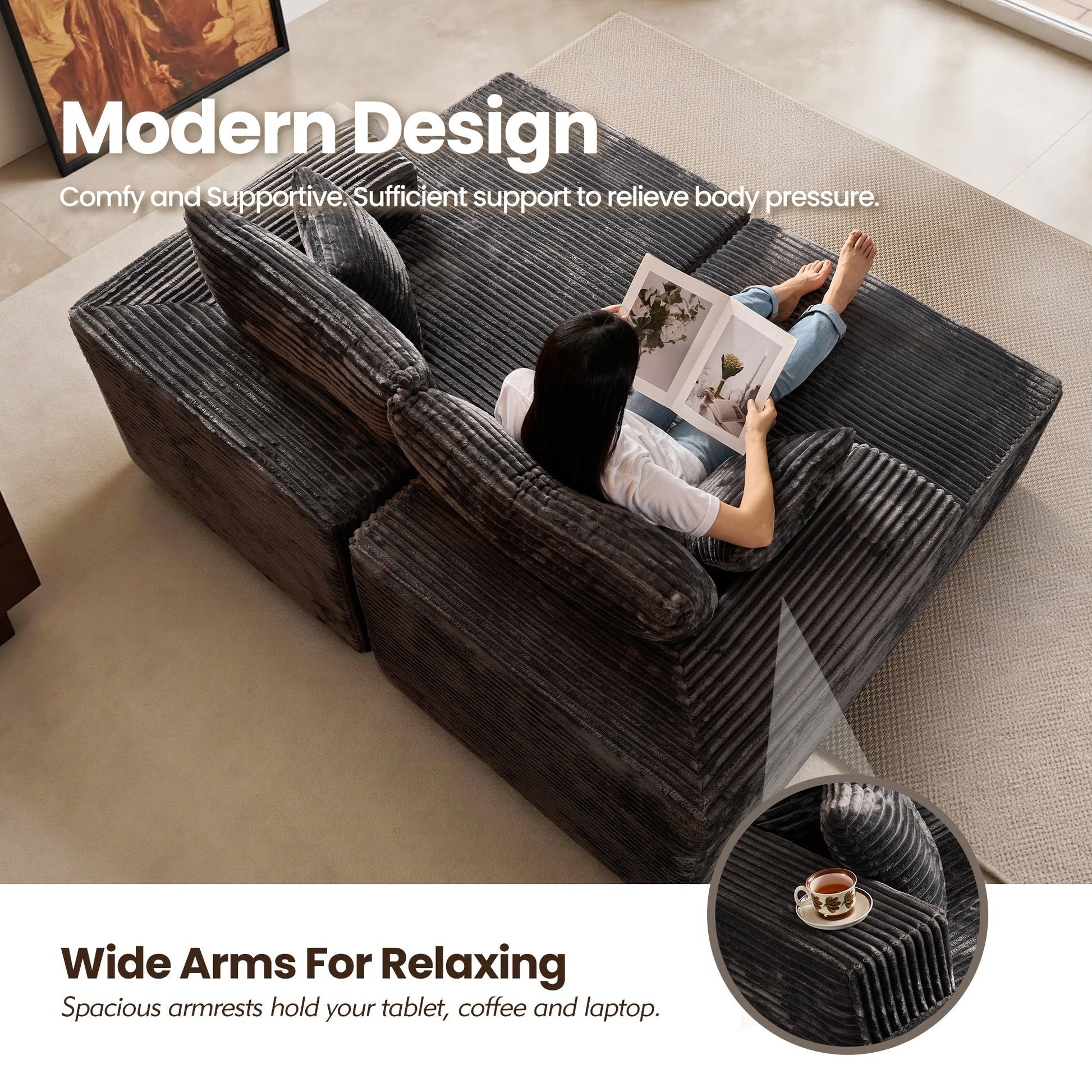 OVIOS 81" Boneless Sofa, Sleeper Couch, No Assembly Required