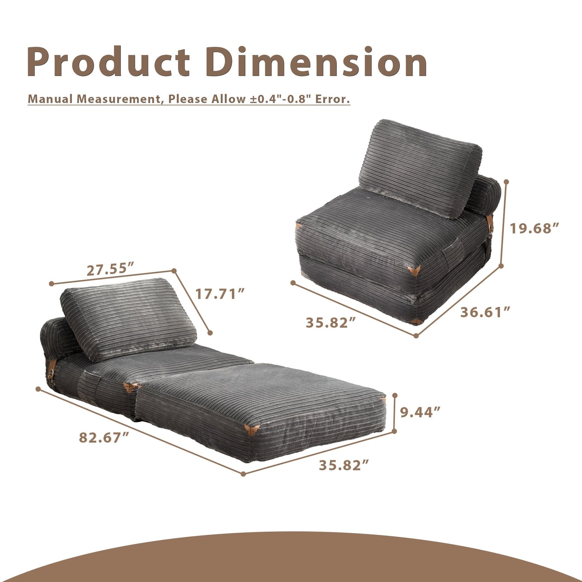 OVIOS Bean Bag Bed Folding Sofa Bed – Convertible Sleeper Chair with Pillow & Back Support