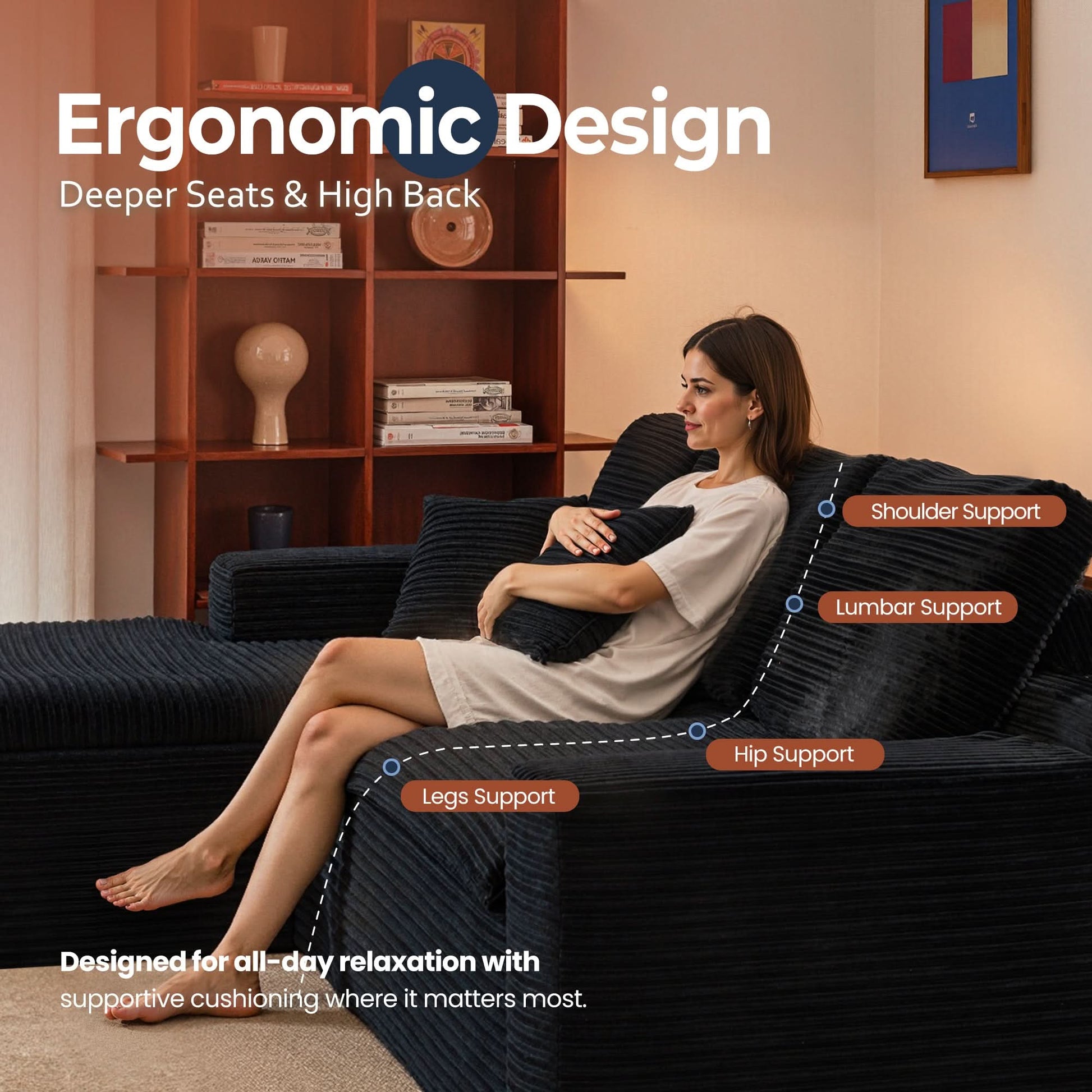 OVIOS 105" Modular L-Shape Sectional Sofa with Chaise, Deep Seat Cloud Couch