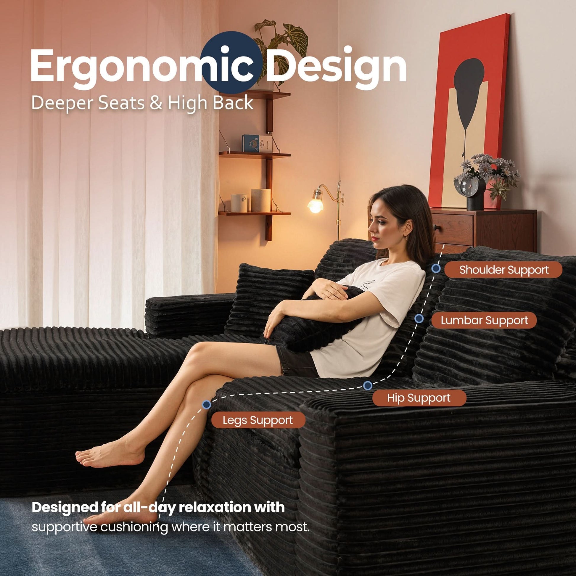 OVIOS 105" Modular Sectional Sofa with Chaise,Deep Seat Cloud Couch, Modern L-Shape