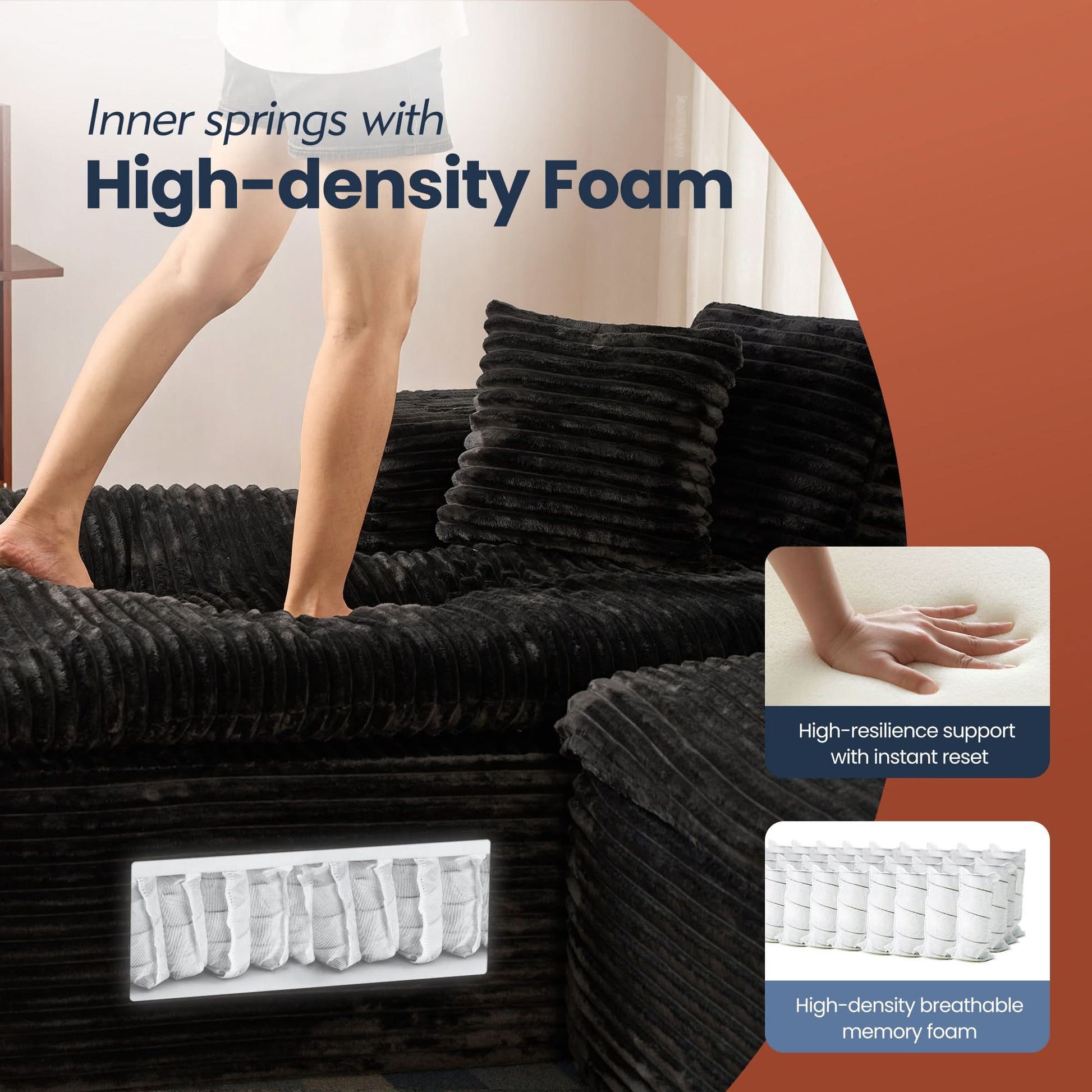 OVIOS 105" Modular Sectional Sofa with Chaise,Deep Seat Cloud Couch, Modern L-Shape