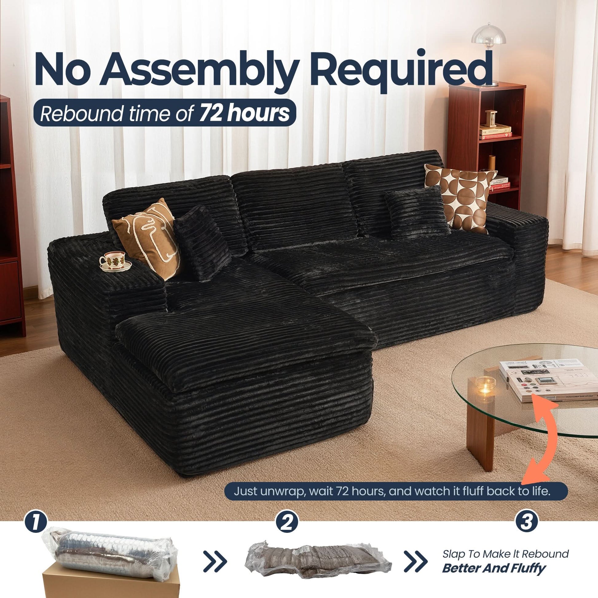 OVIOS 105" Modular Sectional Sofa with Chaise,Deep Seat Cloud Couch, Modern L-Shape