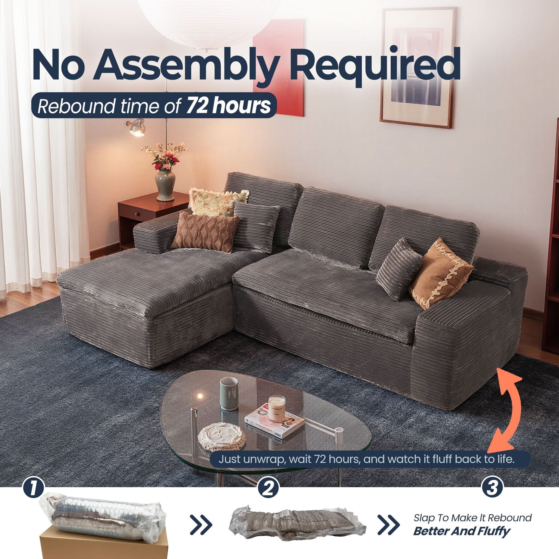 OVIOS 105" Modular L-Shape Sectional Sofa with Chaise, Deep Seat Cloud Couch