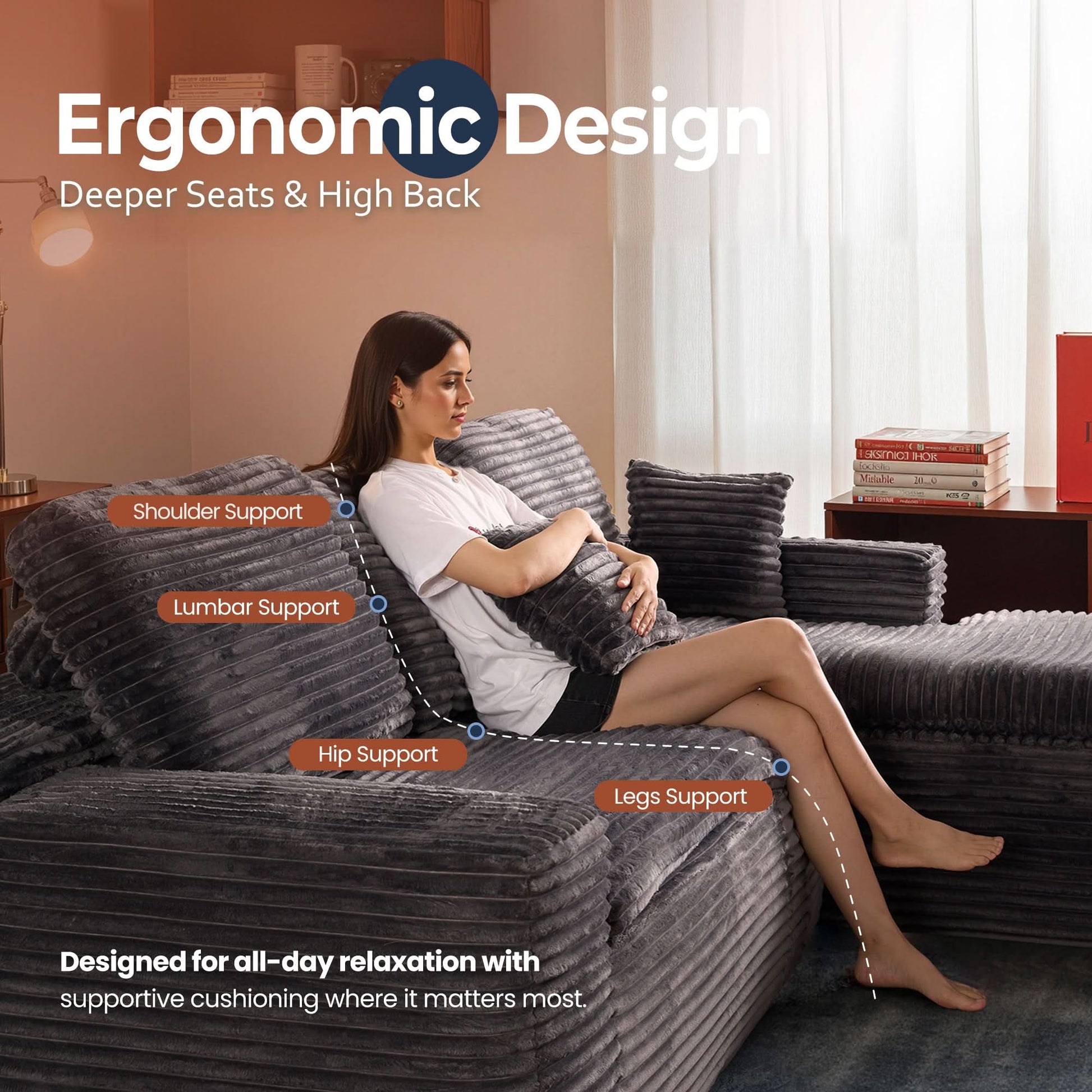 OVIOS 105" Modular Sectional Sofa with Chaise,Deep Seat Cloud Couch, Modern L-Shape