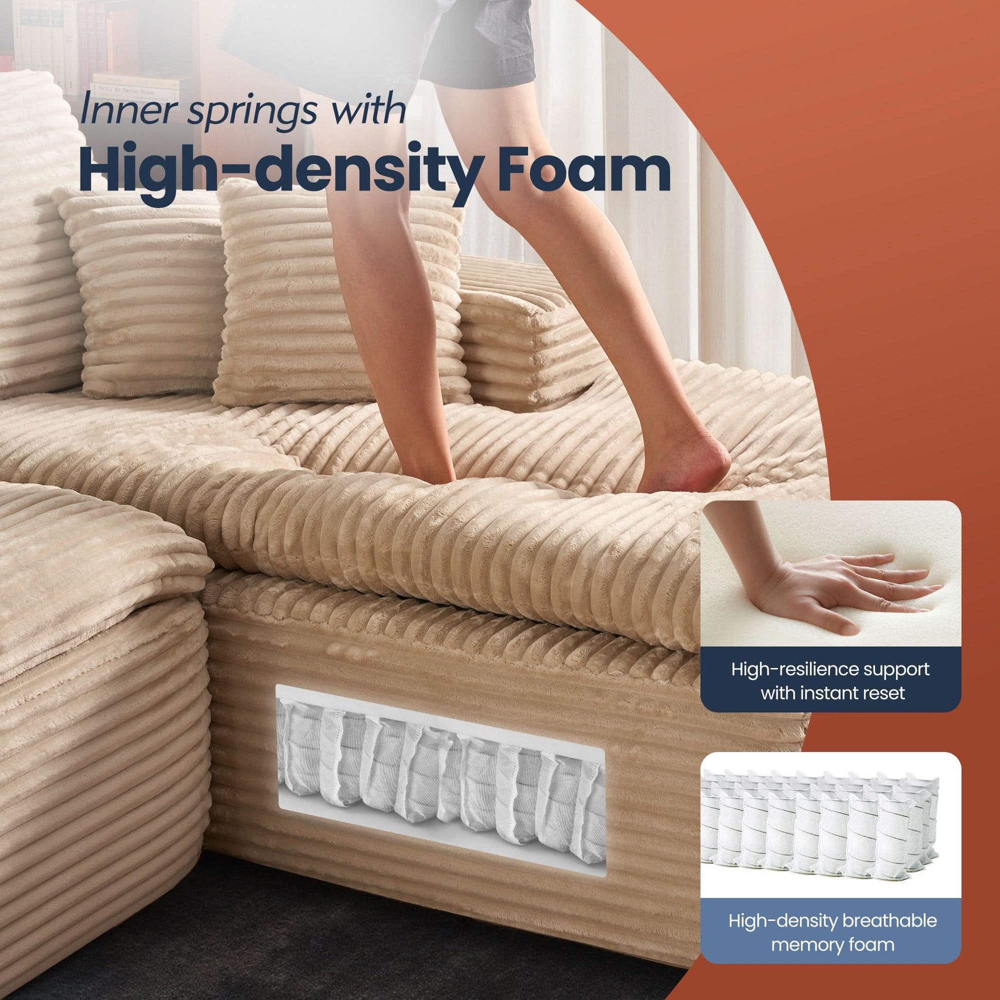 OVIOS 105" Modular Sectional Sofa with Chaise,Deep Seat Cloud Couch, Modern L-Shape