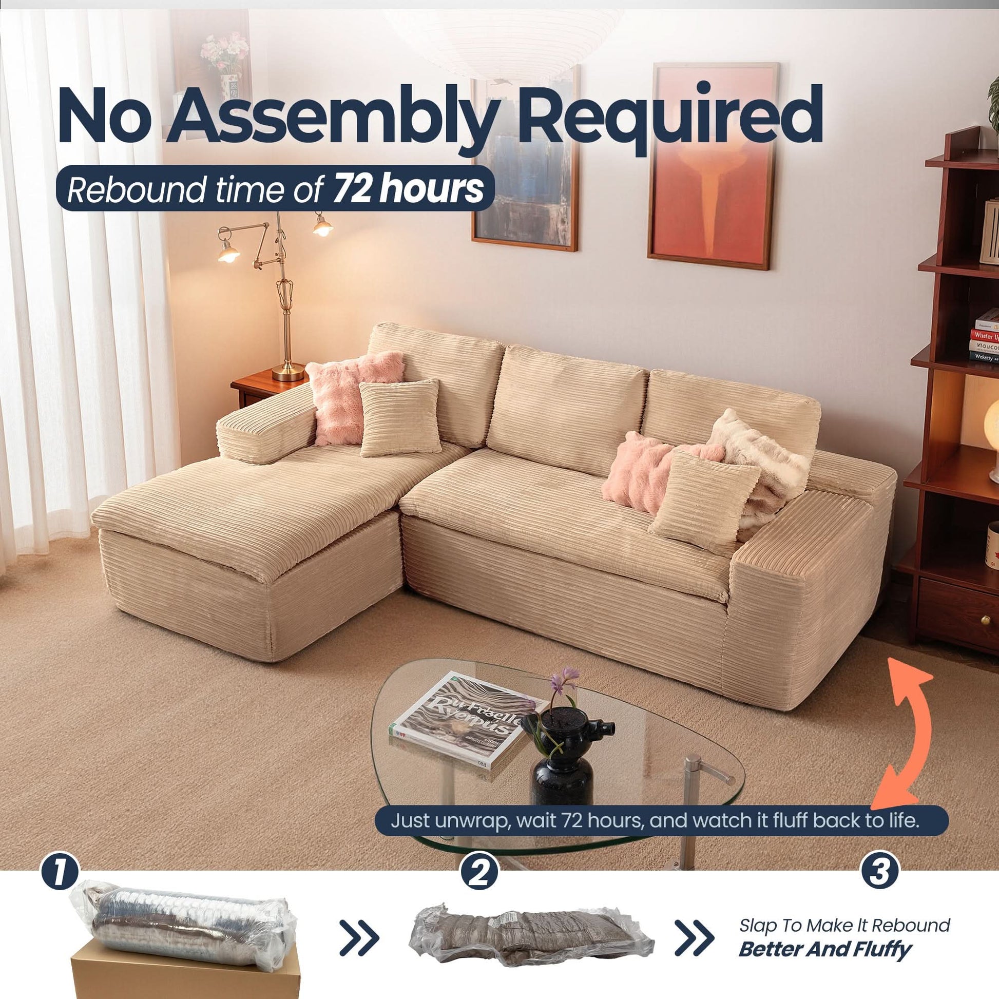 OVIOS 105" Modular L-Shape Sectional Sofa with Chaise, Deep Seat Cloud Couch