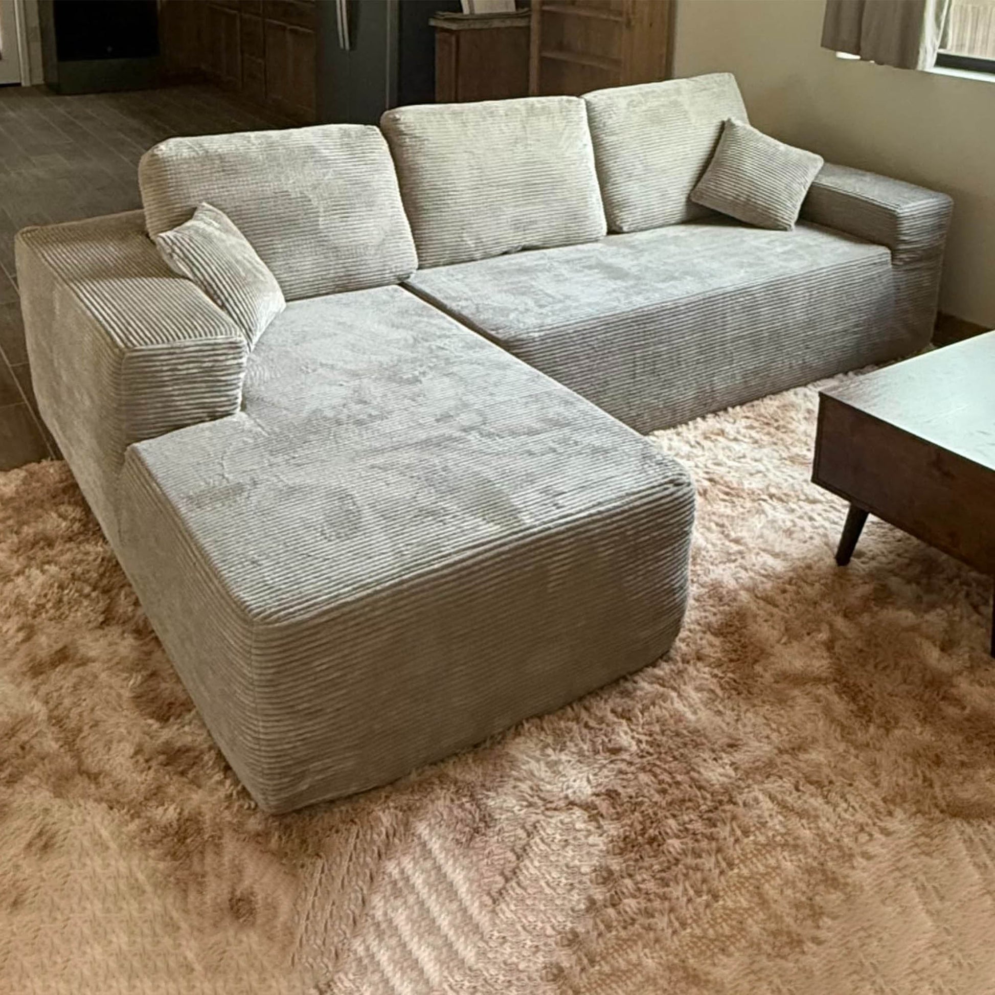 OVIOS 104" L-Shape Modular Couch with Chaise,Corduroy Fabric,No Assembly Required