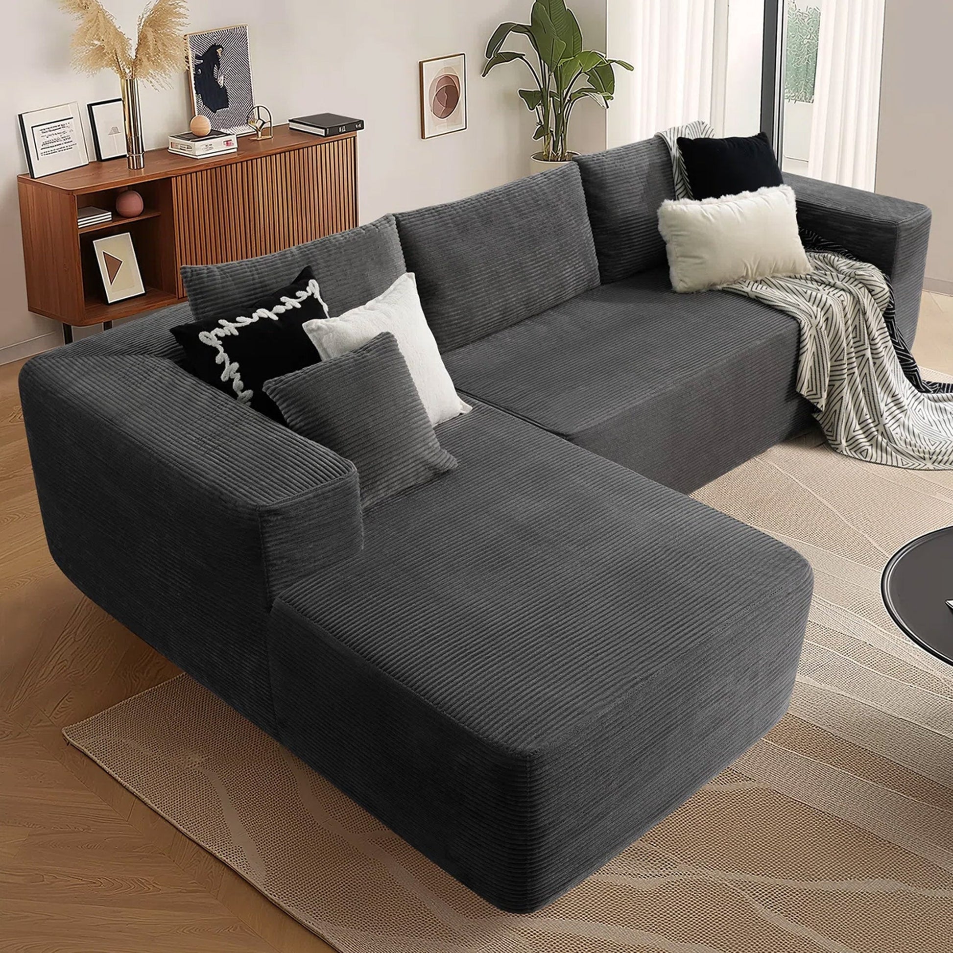 OVIOS 104" L-Shape Modular Couch with Chaise,Corduroy Fabric,No Assembly Required