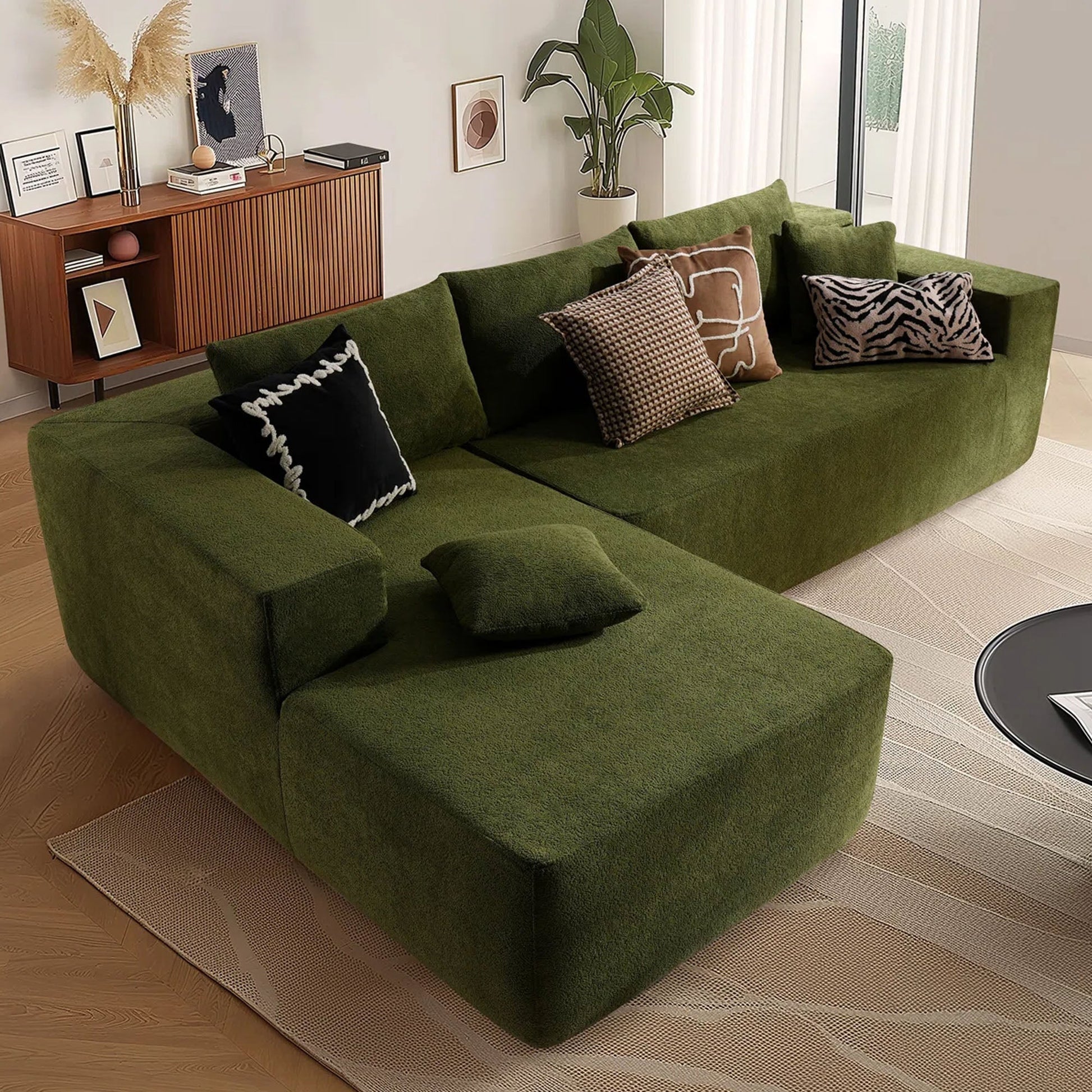 OVIOS 104" L-Shape Modular Couch with Chaise,Cloud Velvet Fabric,No Assembly Required