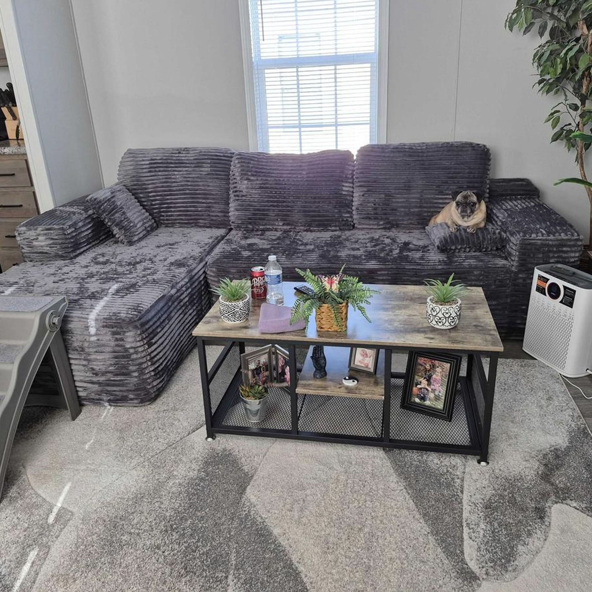 OVIOS 104" L-Shape Modular Couch with Chaise, Plush Corduroy Fabric, No Assembly Required