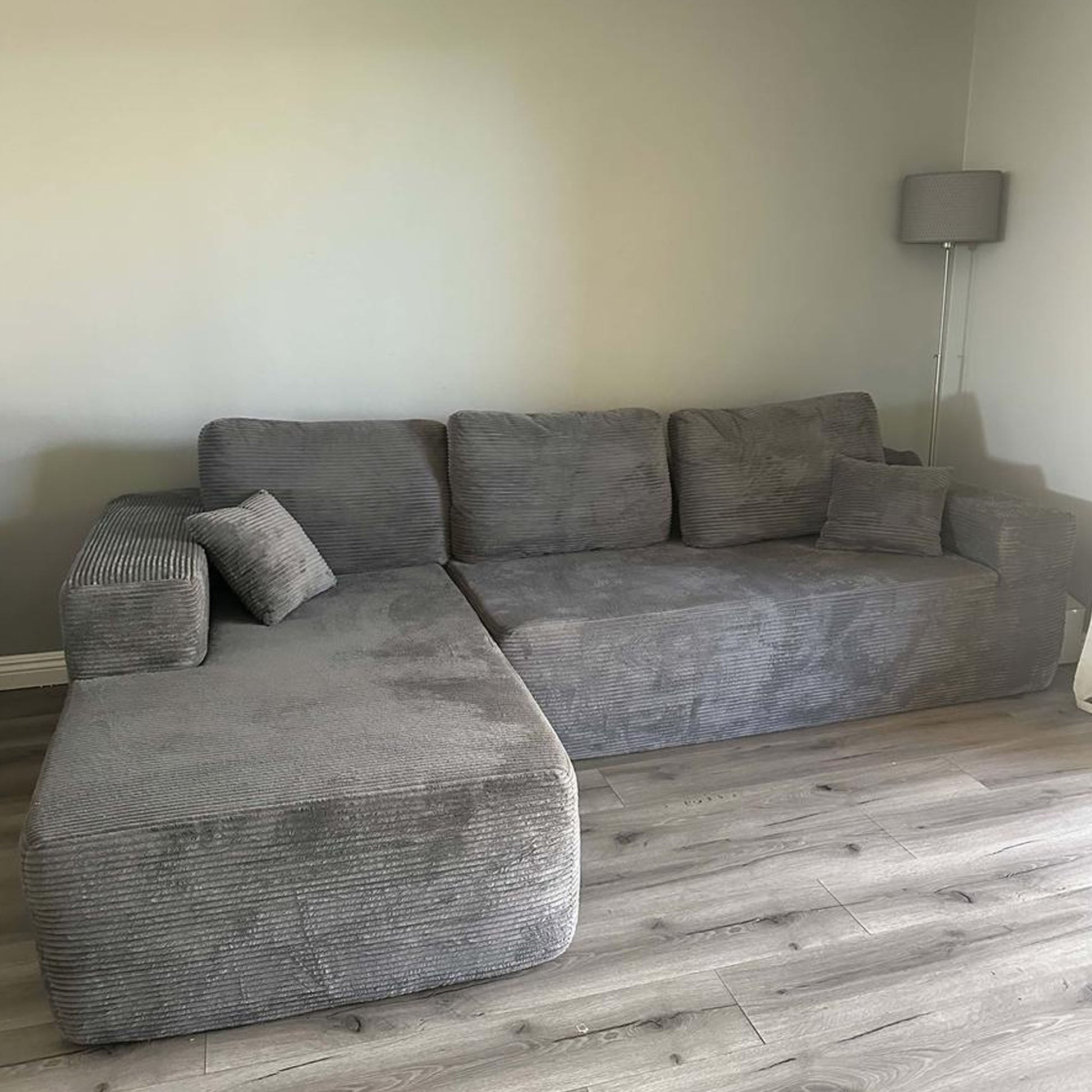 OVIOS 104" L-Shape Modular Couch with Chaise,Corduroy Fabric,No Assembly Required