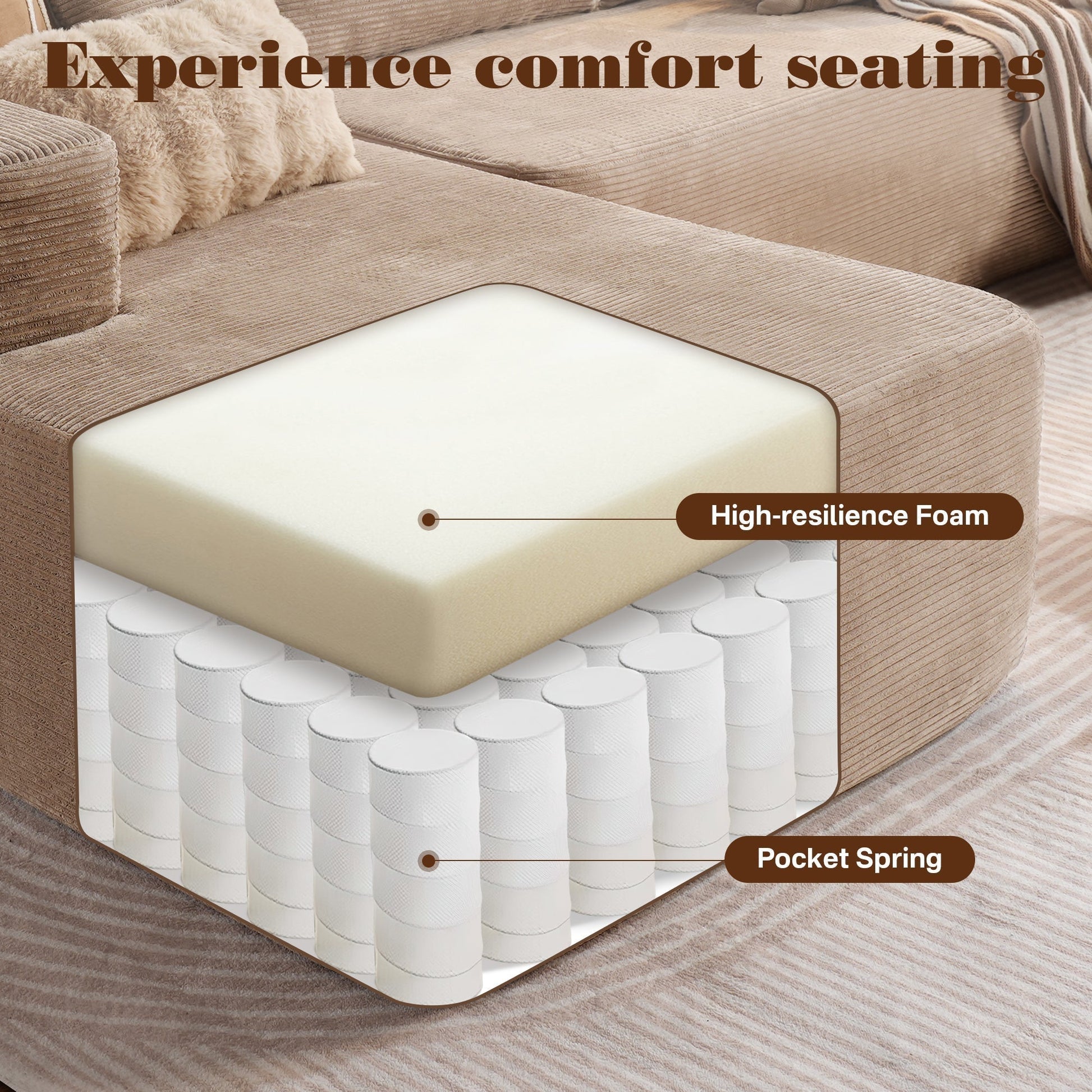 OVIOS 104" L-Shape Modular Couch with Chaise,Corduroy Fabric,No Assembly Required