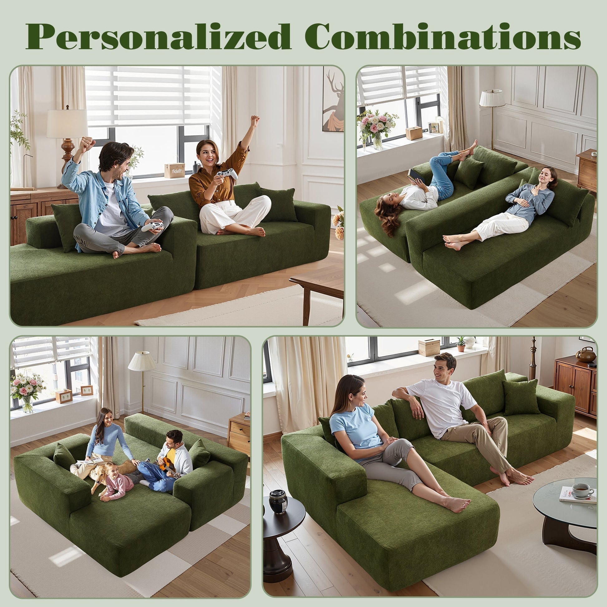 OVIOS 104" L-Shape Modular Couch with Chaise,Cloud Velvet Fabric,No Assembly Required