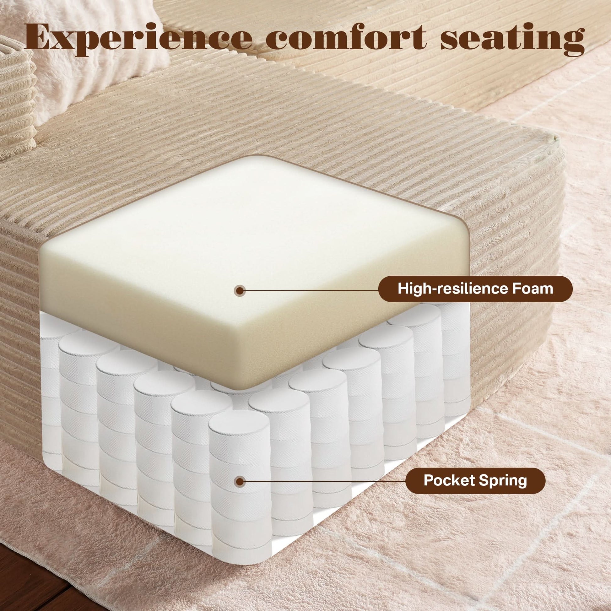 OVIOS 104" L-Shape Modular Couch with Chaise, Plush Corduroy Fabric, No Assembly Required