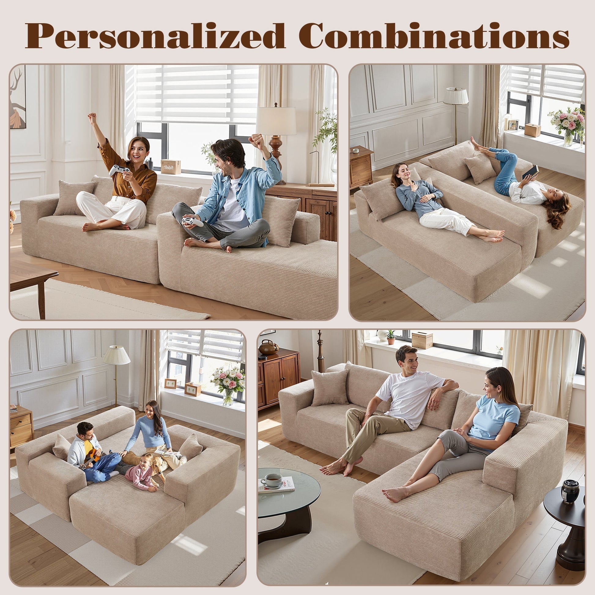 OVIOS 104" L-Shape Modular Couch with Chaise,Corduroy Fabric,No Assembly Required