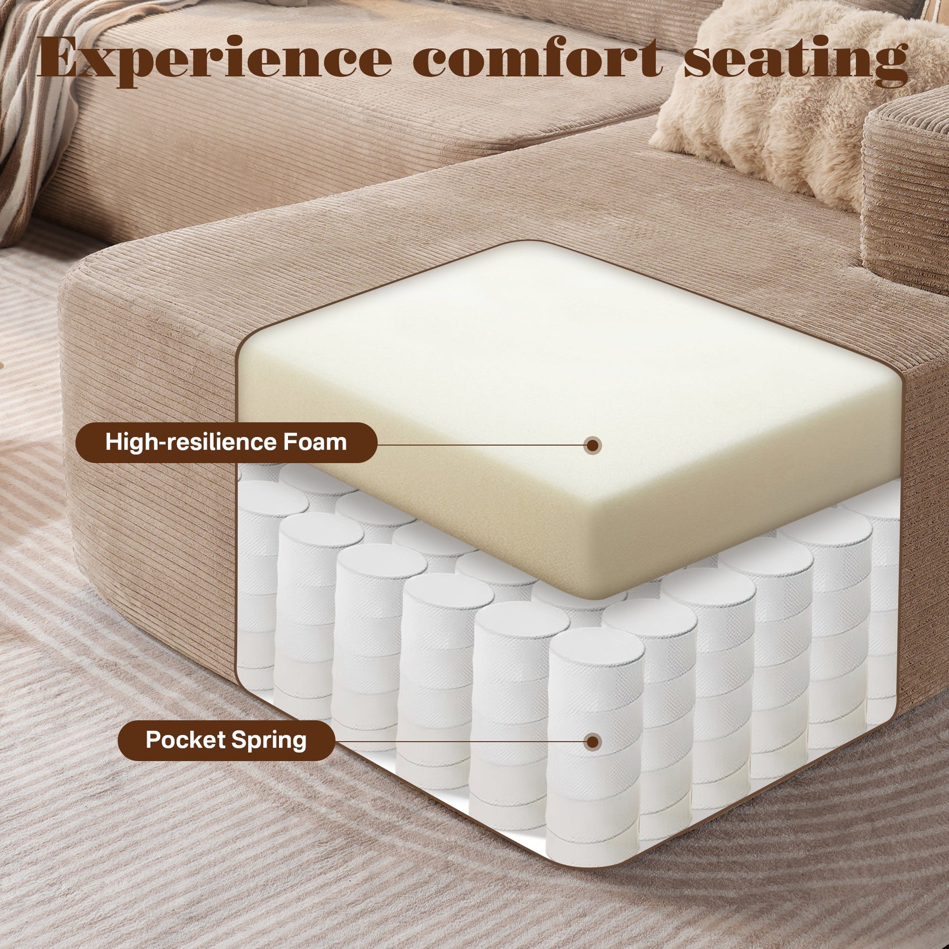 OVIOS 104" L-Shape Modular Couch with Chaise,Corduroy Fabric,No Assembly Required