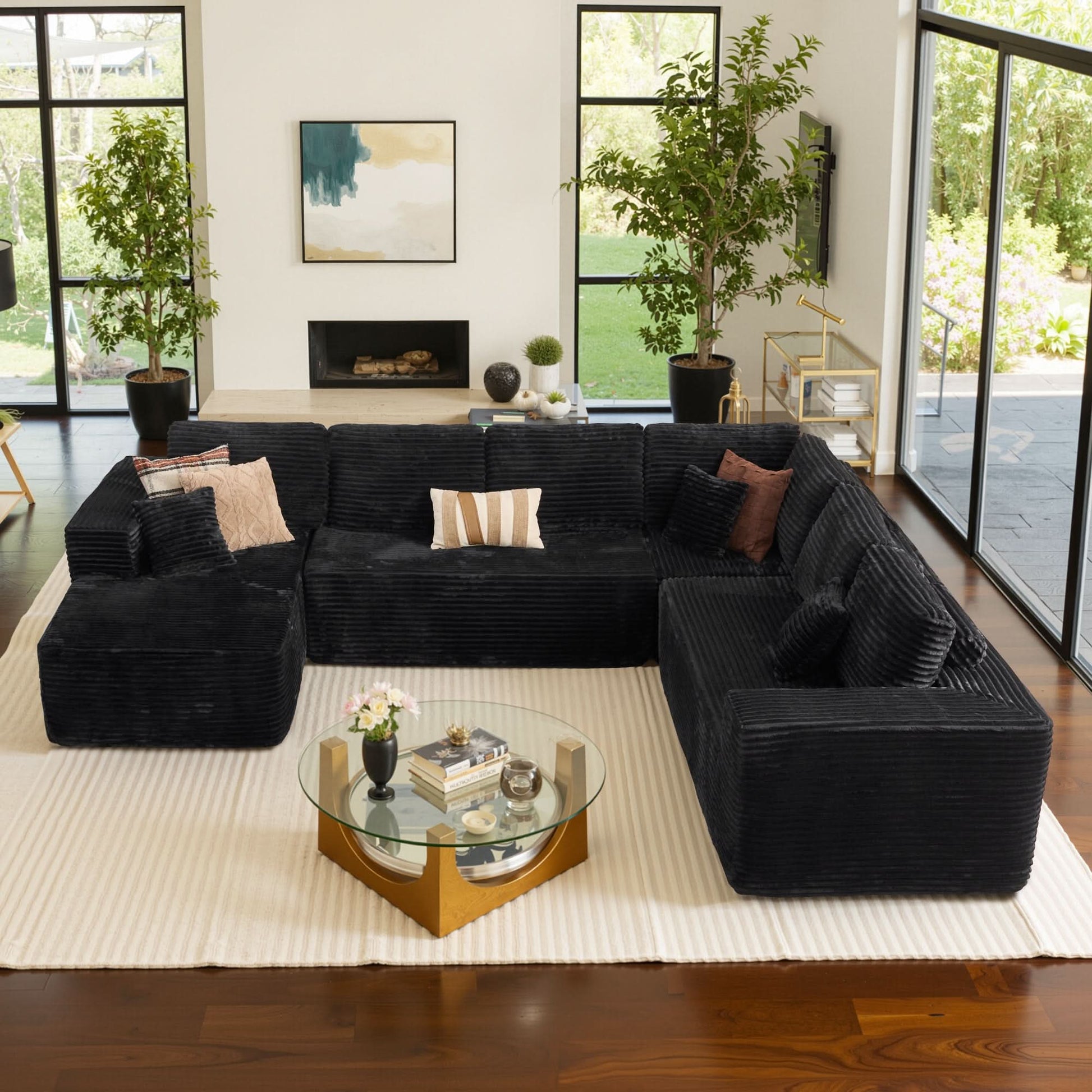 OVIOS Memory Foam Cloud Sofa: Modular L-Shape Chaise in Corduroy Fabric, No Assembly Required