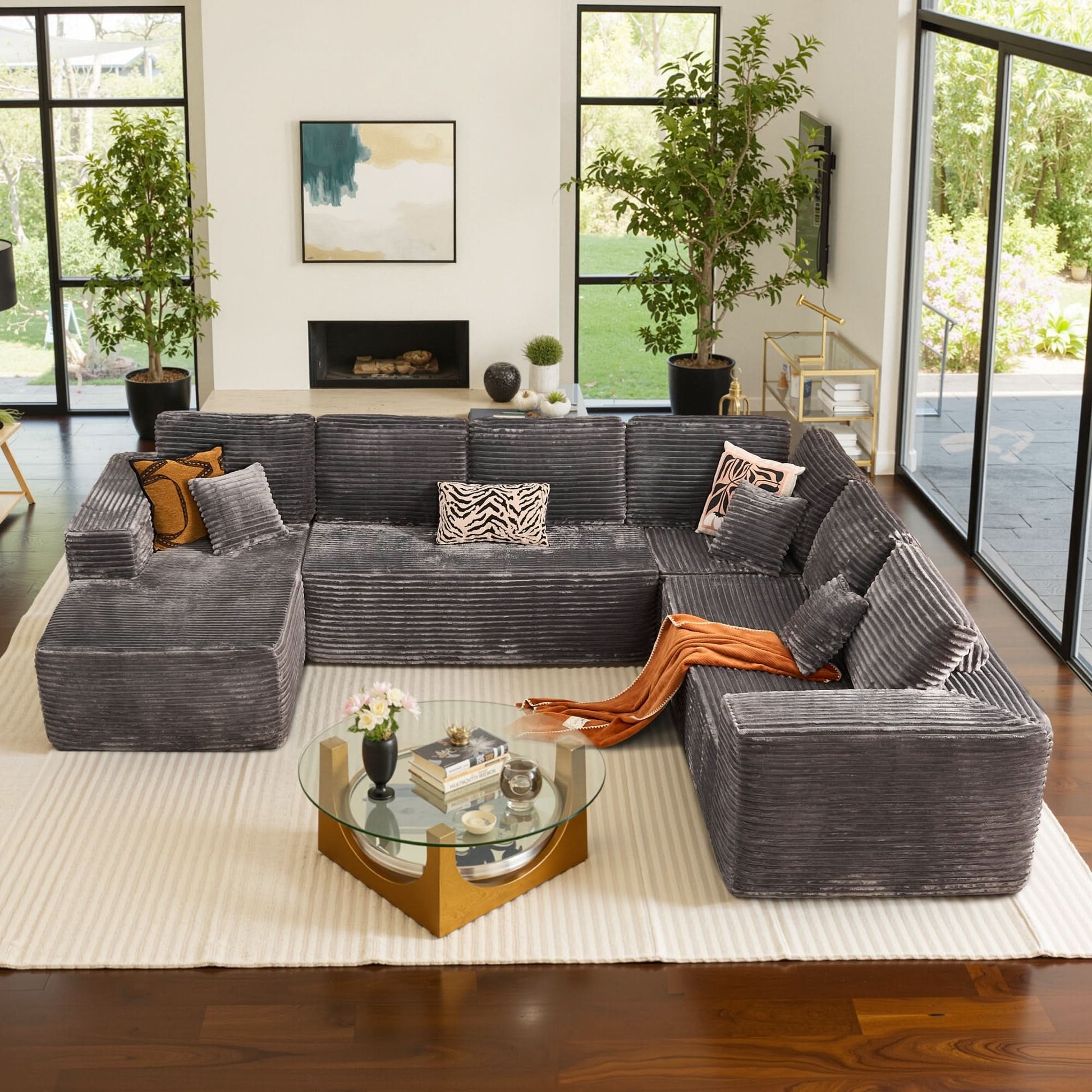 OVIOS Memory Foam Cloud Sofa: Modular L-Shape Chaise in Corduroy Fabric, No Assembly Required