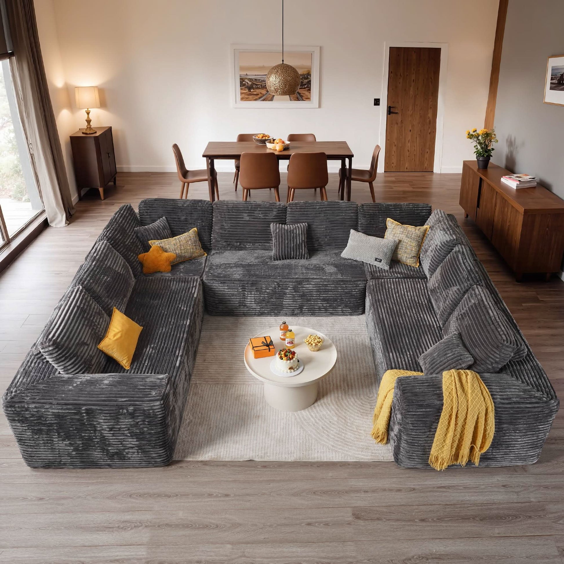 OVIOS Modular Cloud Sofa Corduroy with Memory Foam, U-Shaped Chaise, No Assembly Required