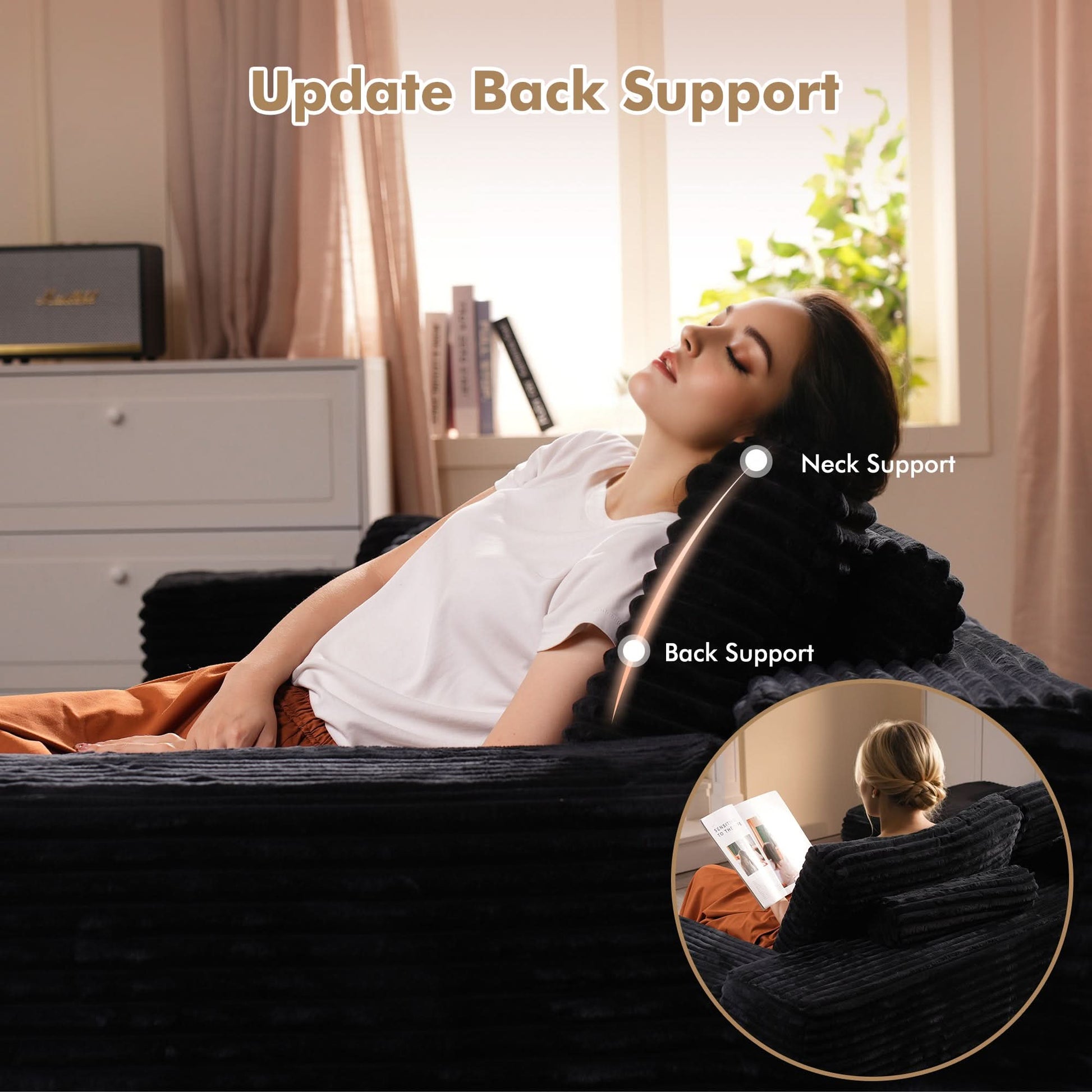 OVIOS Memory Foam Cloud Sofa: Modular L-Shape Chaise in Corduroy Fabric, No Assembly Required