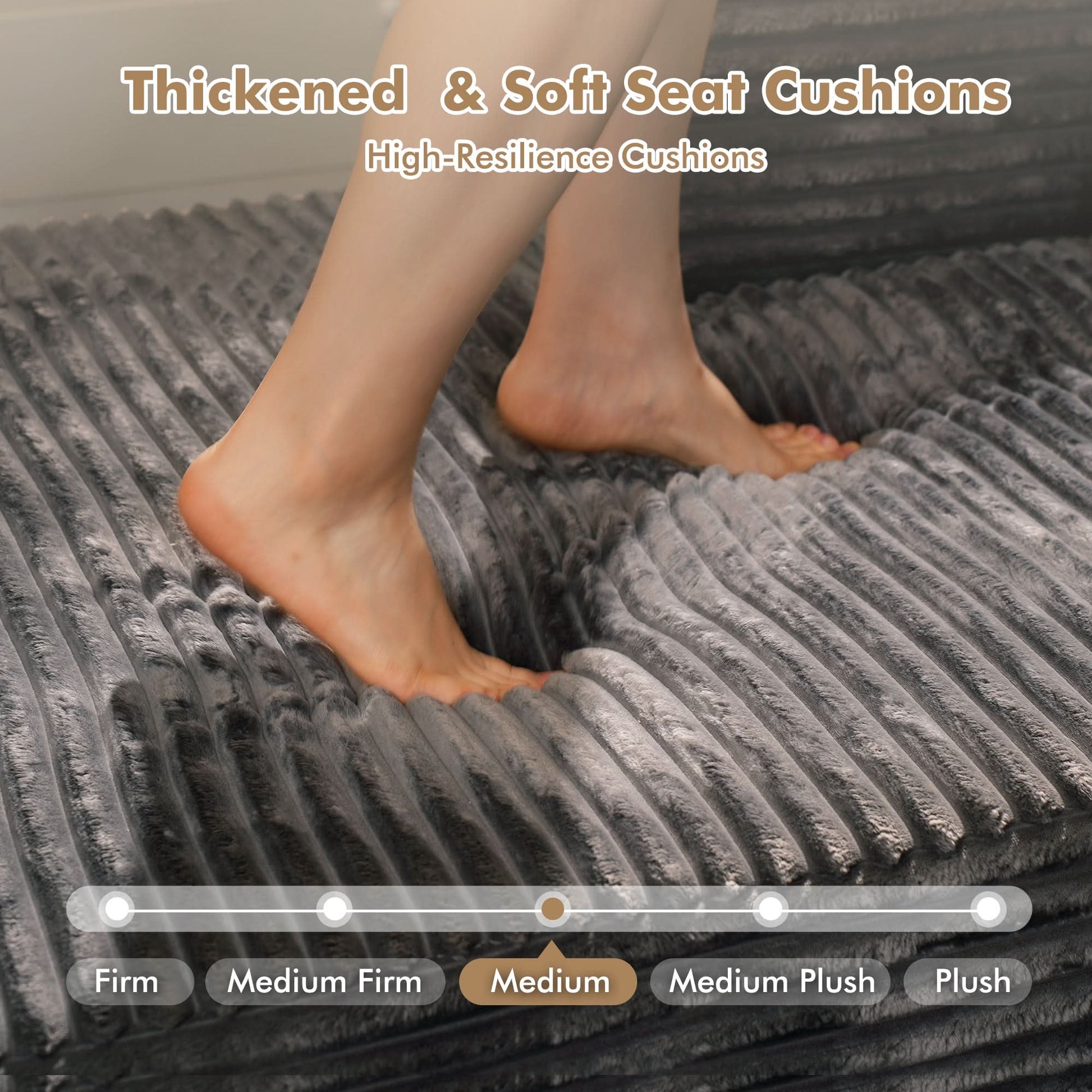 OVIOS Memory Foam Cloud Sofa: Modular L-Shape Chaise in Corduroy Fabric, No Assembly Required