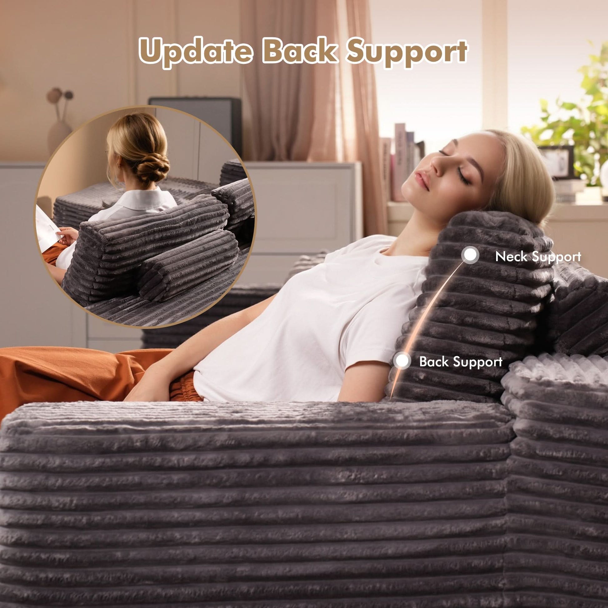 OVIOS L-Shaped Cloud Sectional Sofa with Chaise - Plush Corduroy, Memory Foam & No Assembly