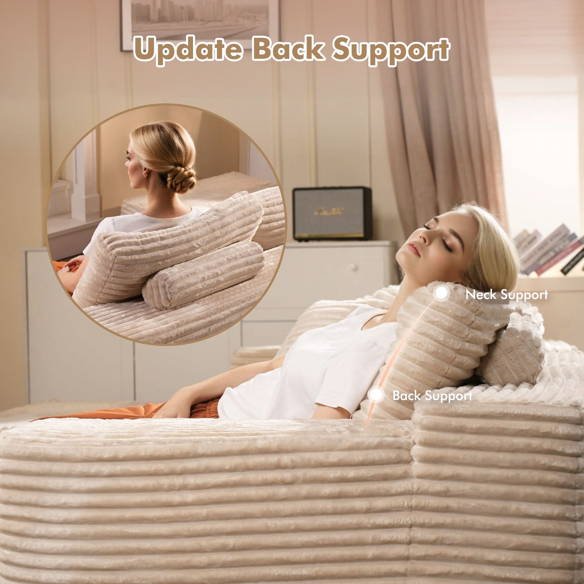 OVIOS Modular Cloud Sofa with Memory Foam, L-Shaped Chaise & Corduroy Upholstery - No Assembly Required