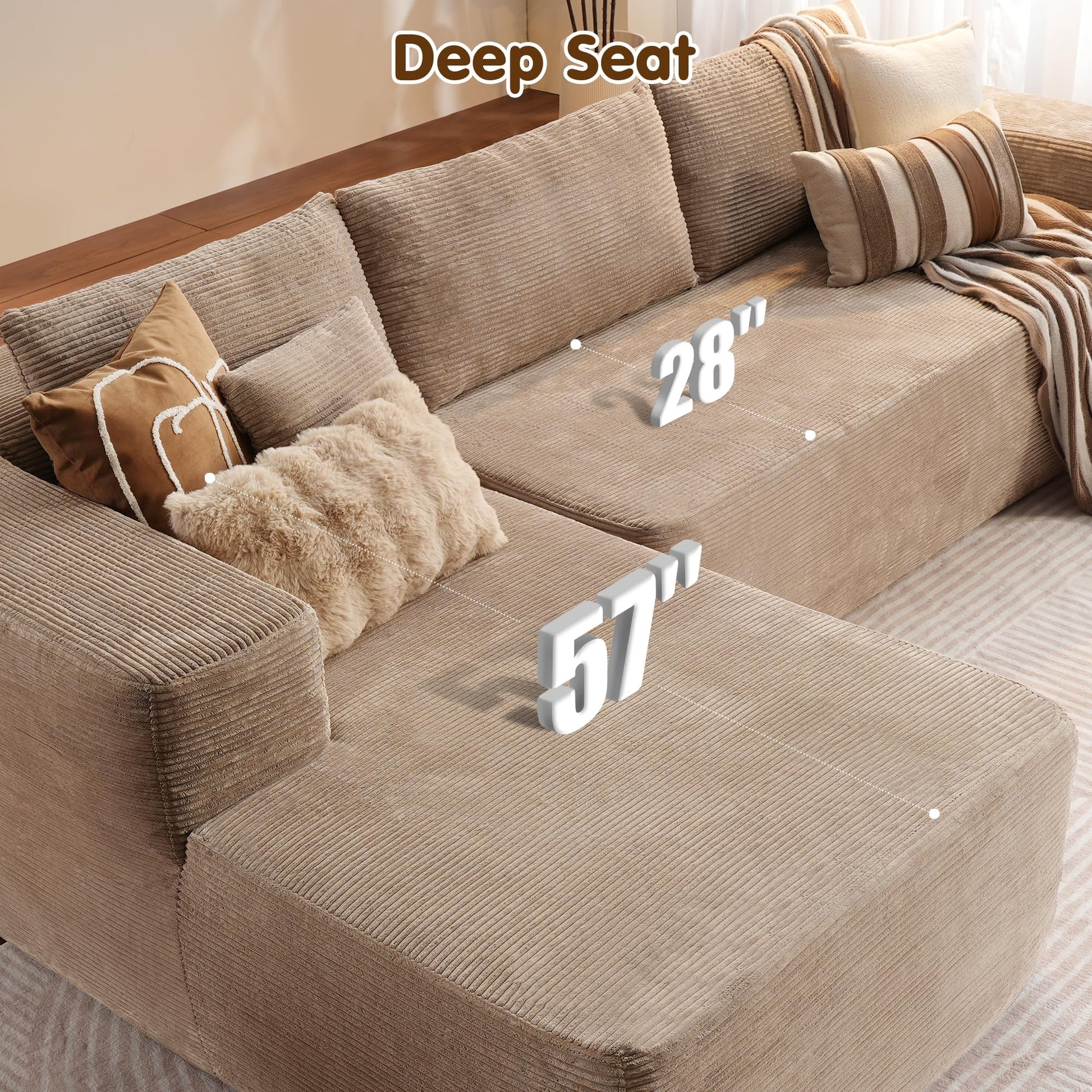 OVIOS 104" L-Shape Modular Couch with Chaise,Corduroy Fabric,No Assembly Required