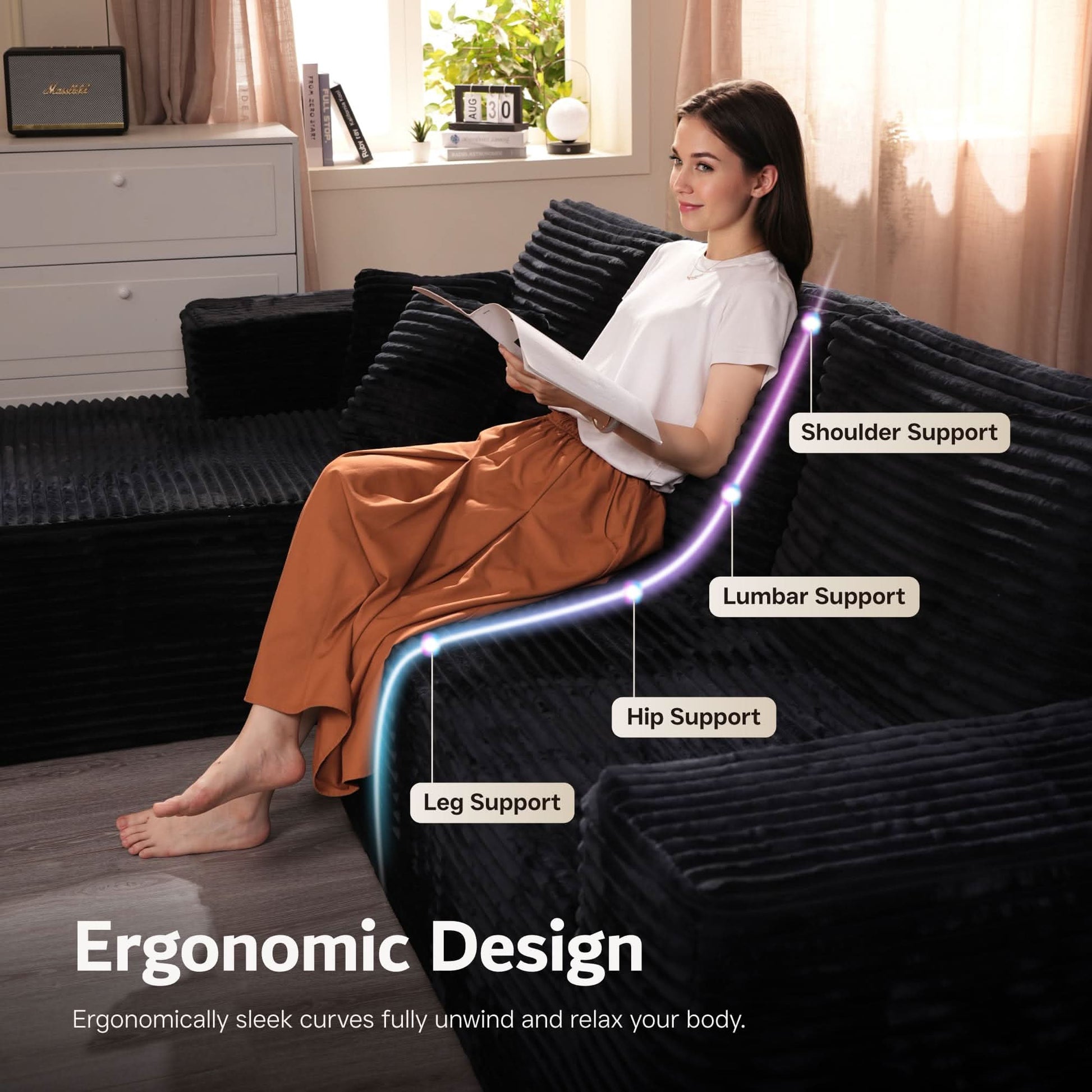 OVIOS Modular Sectional Cloud Couch, Plush Corduroy Sofa with Memory Foam, U-Shaped Chaise, No Assembly