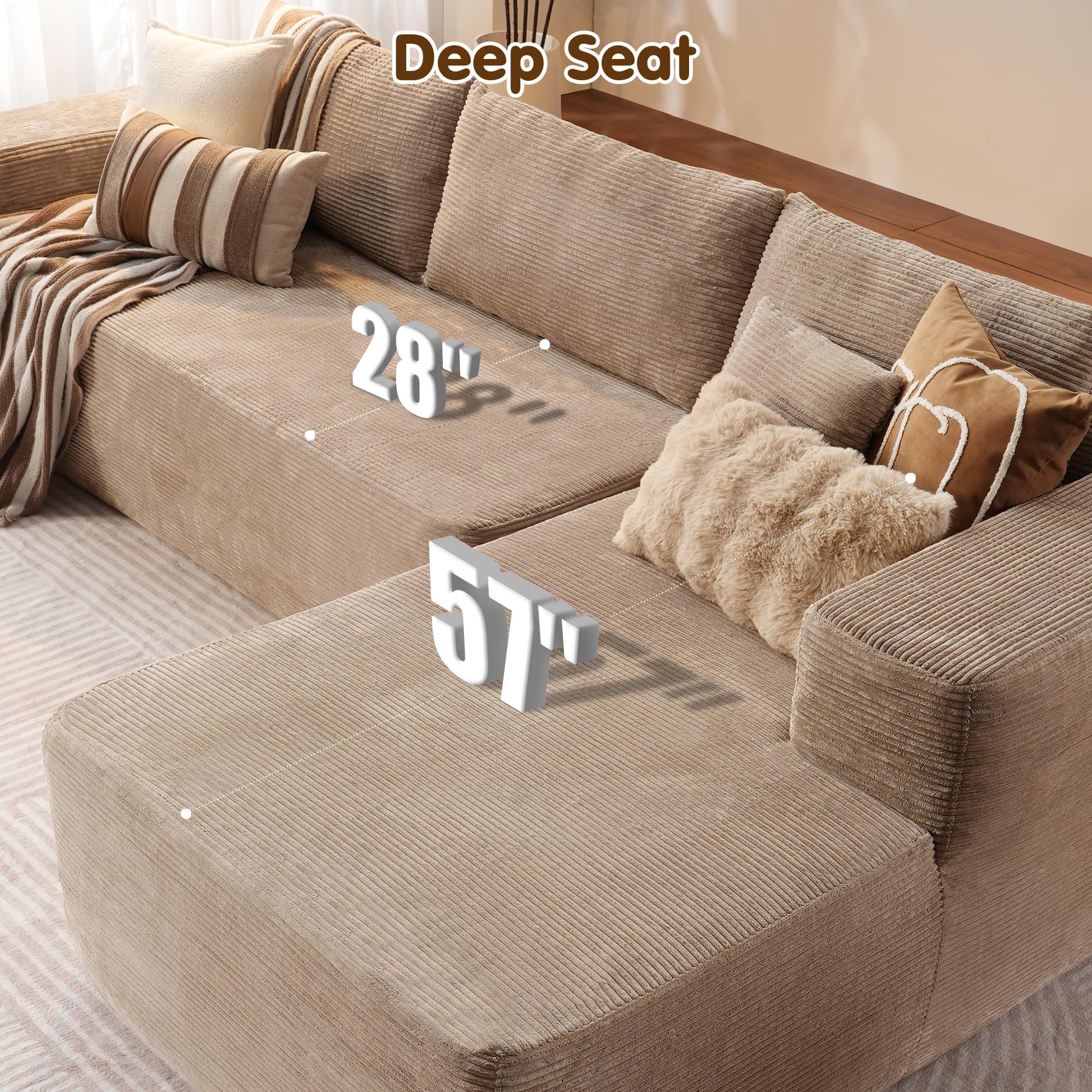 OVIOS 104" L-Shape Modular Couch with Chaise,Corduroy Fabric,No Assembly Required