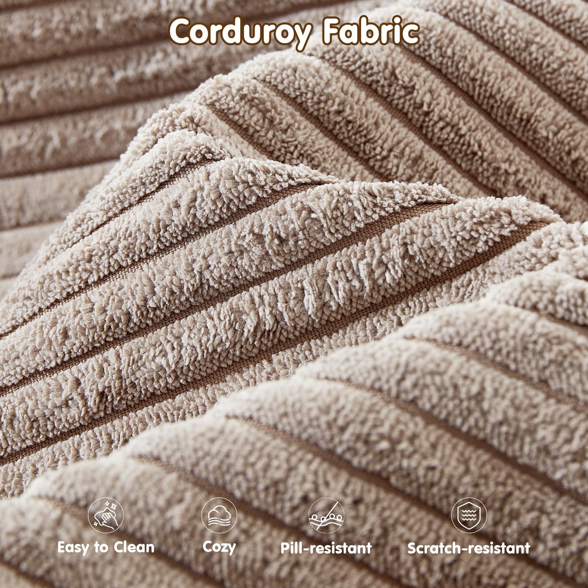 OVIOS 104" L-Shape Modular Couch with Chaise,Corduroy Fabric,No Assembly Required