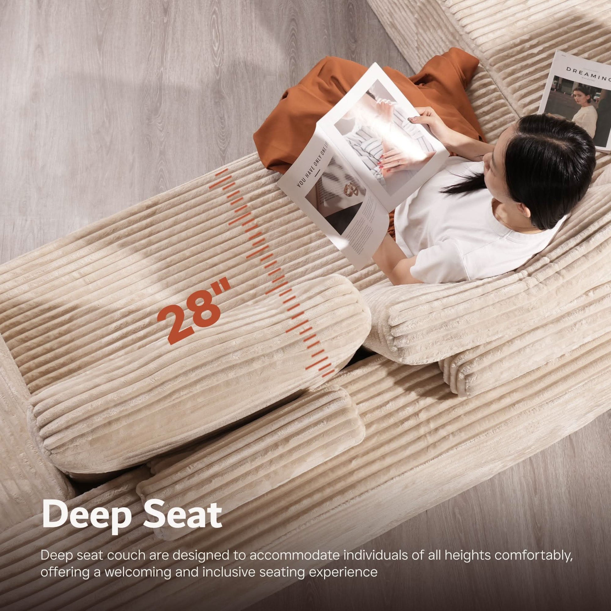 OVIOS Modular Cloud Sofa Corduroy with Memory Foam, U-Shaped Chaise, No Assembly Required