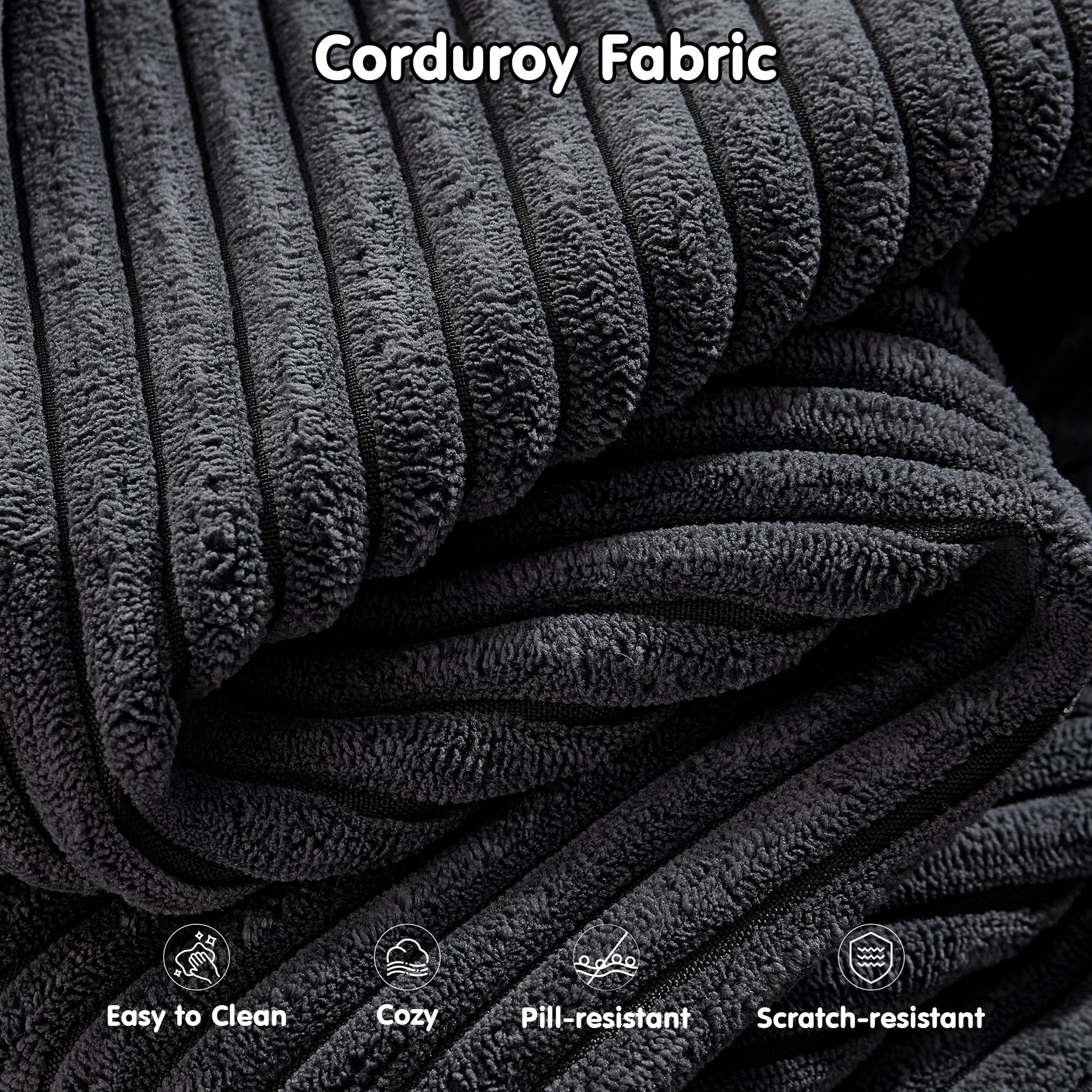 OVIOS 104" L-Shape Modular Couch with Chaise,Corduroy Fabric,No Assembly Required