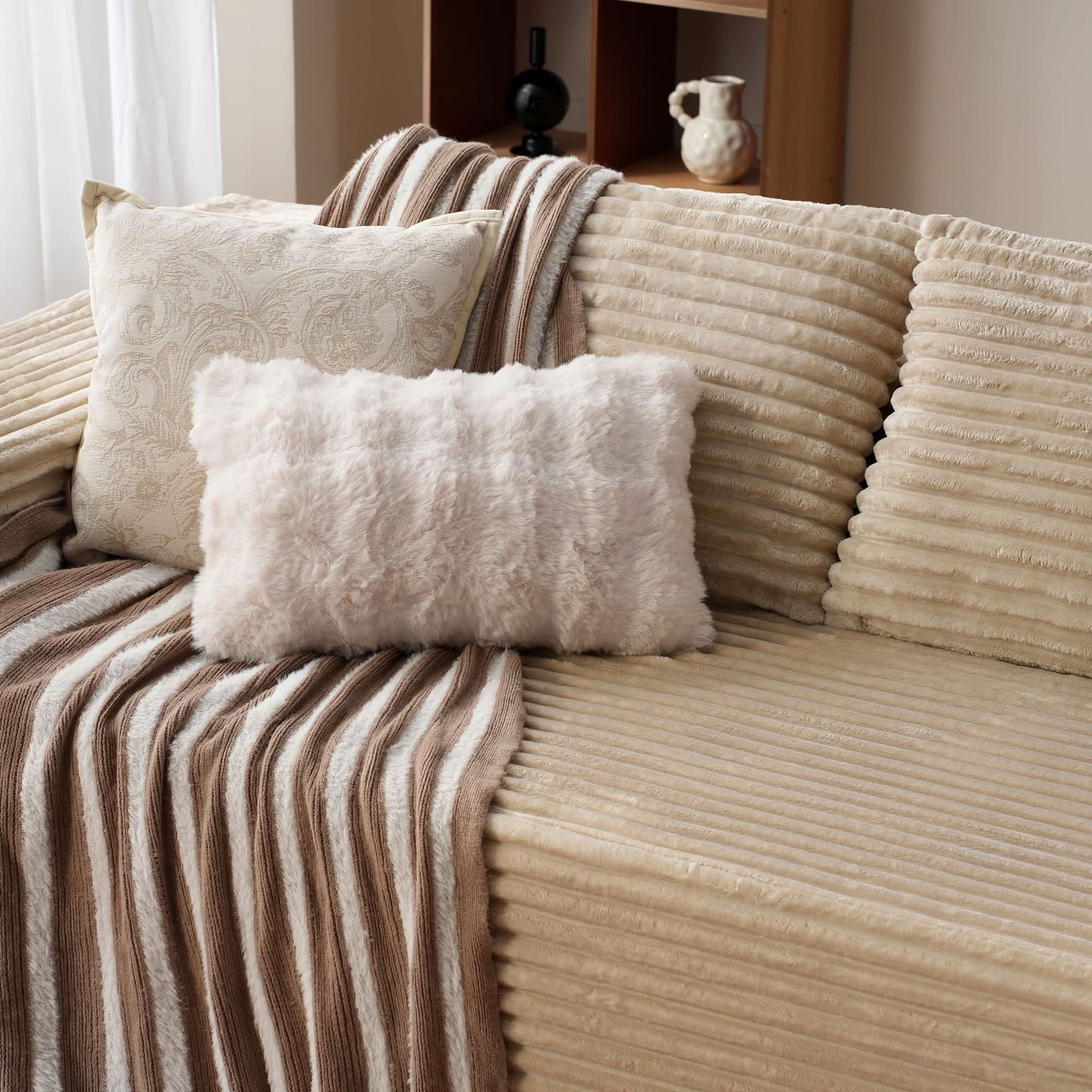 OVIOS 104" L-Shape Modular Couch with Chaise, Plush Corduroy Fabric, No Assembly Required