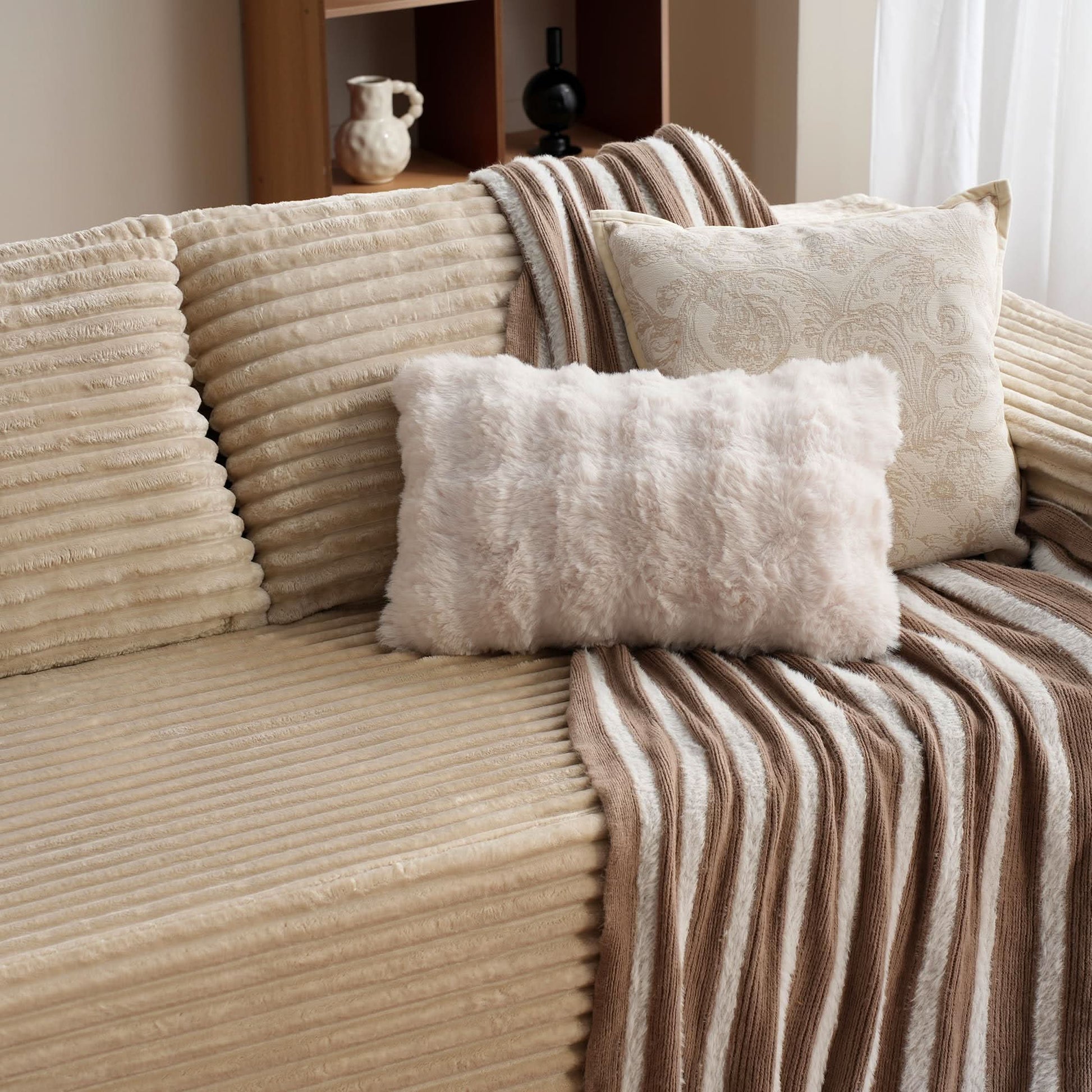 OVIOS 104" L-Shape Modular Couch with Chaise, Plush Corduroy Fabric, No Assembly Required